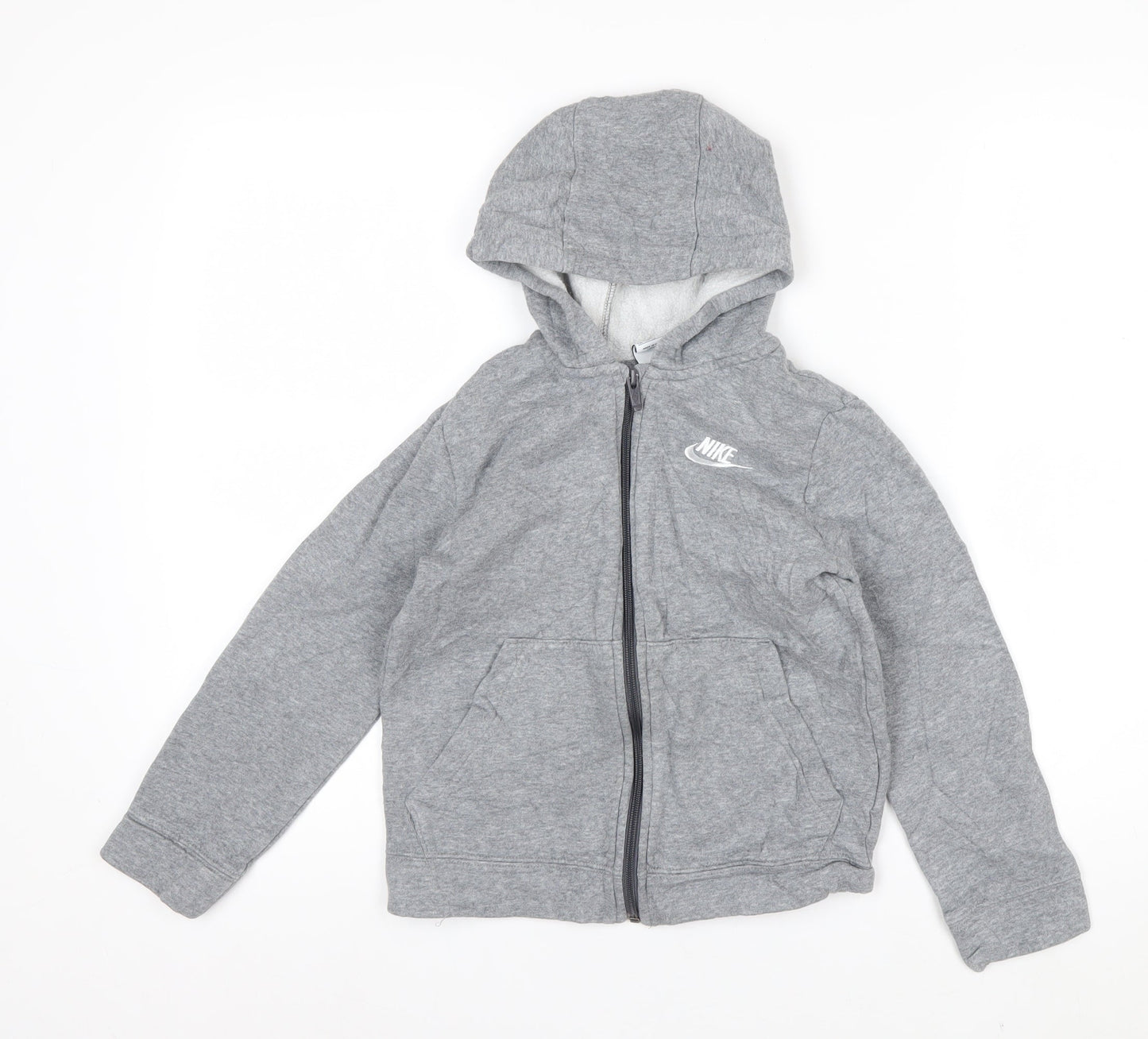 Nike Boys Grey Full Zip Hoodie Small 128-137cm Cotton Blend