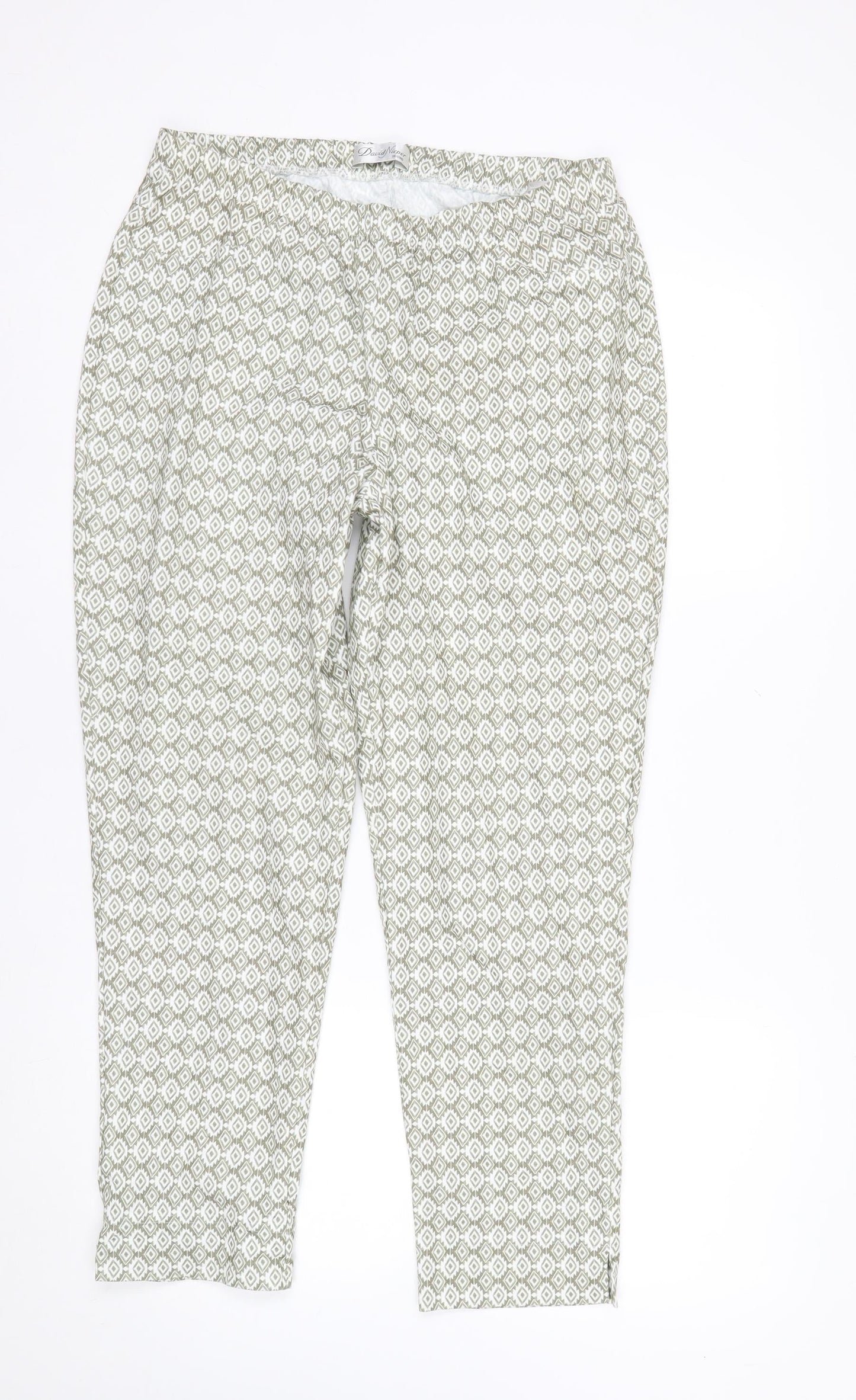 David Nieper Womens Green Geometric Jersey Elastic Waist Trousers UK 14