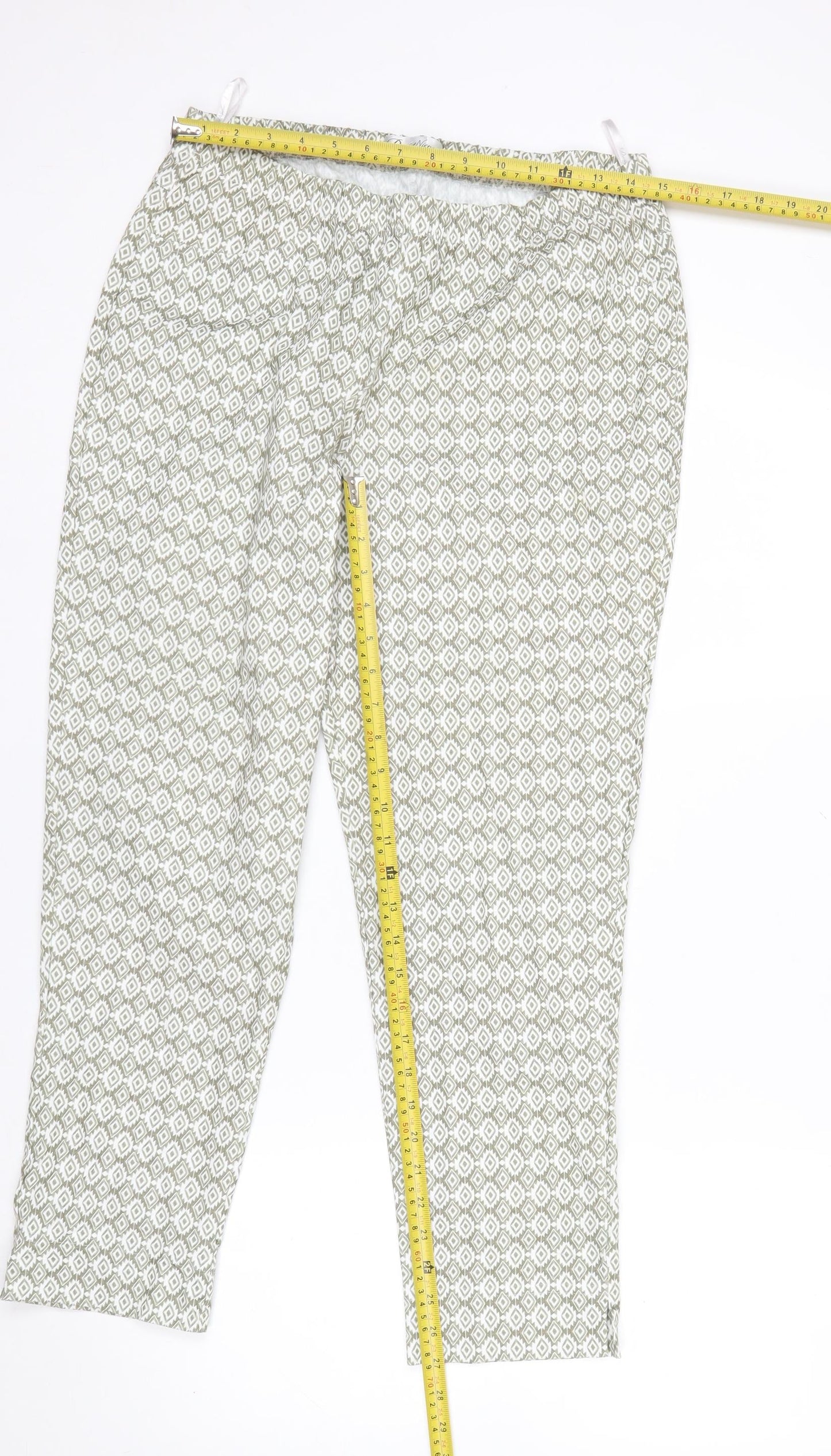 David Nieper Womens Green Geometric Jersey Elastic Waist Trousers UK 14
