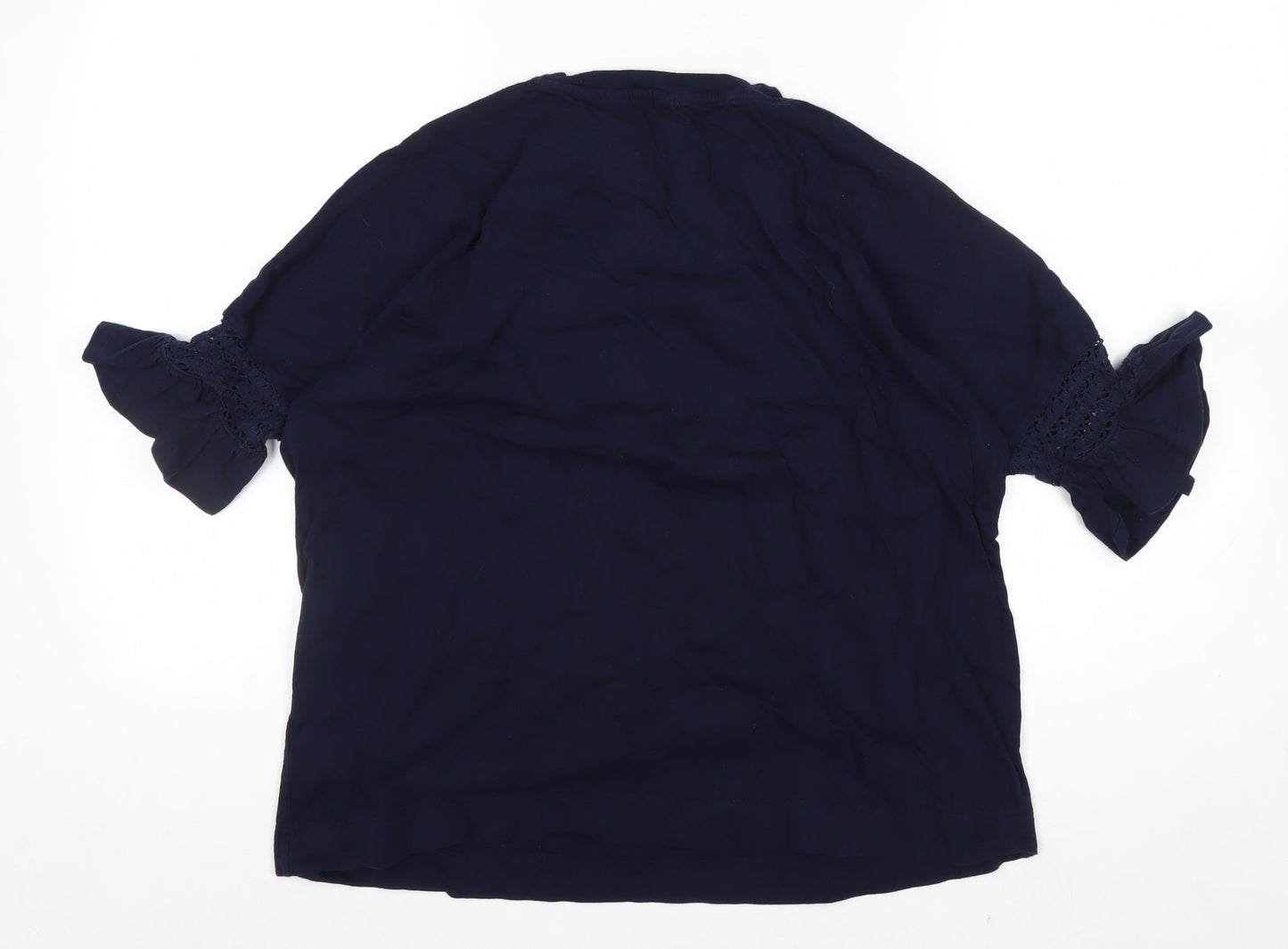 AND/OR Women's Blue Cotton Ruffle Sleeve T-Shirt Size 8