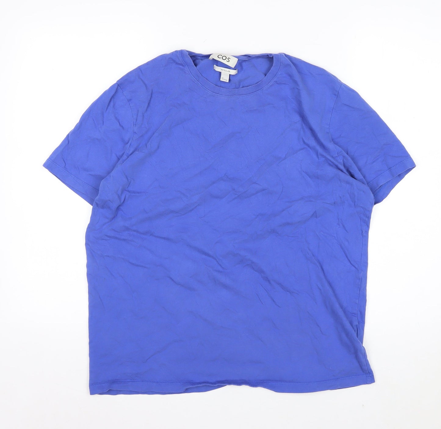 COS Men Blue Regular Fit Cotton Crew Neck T-Shirt Size L