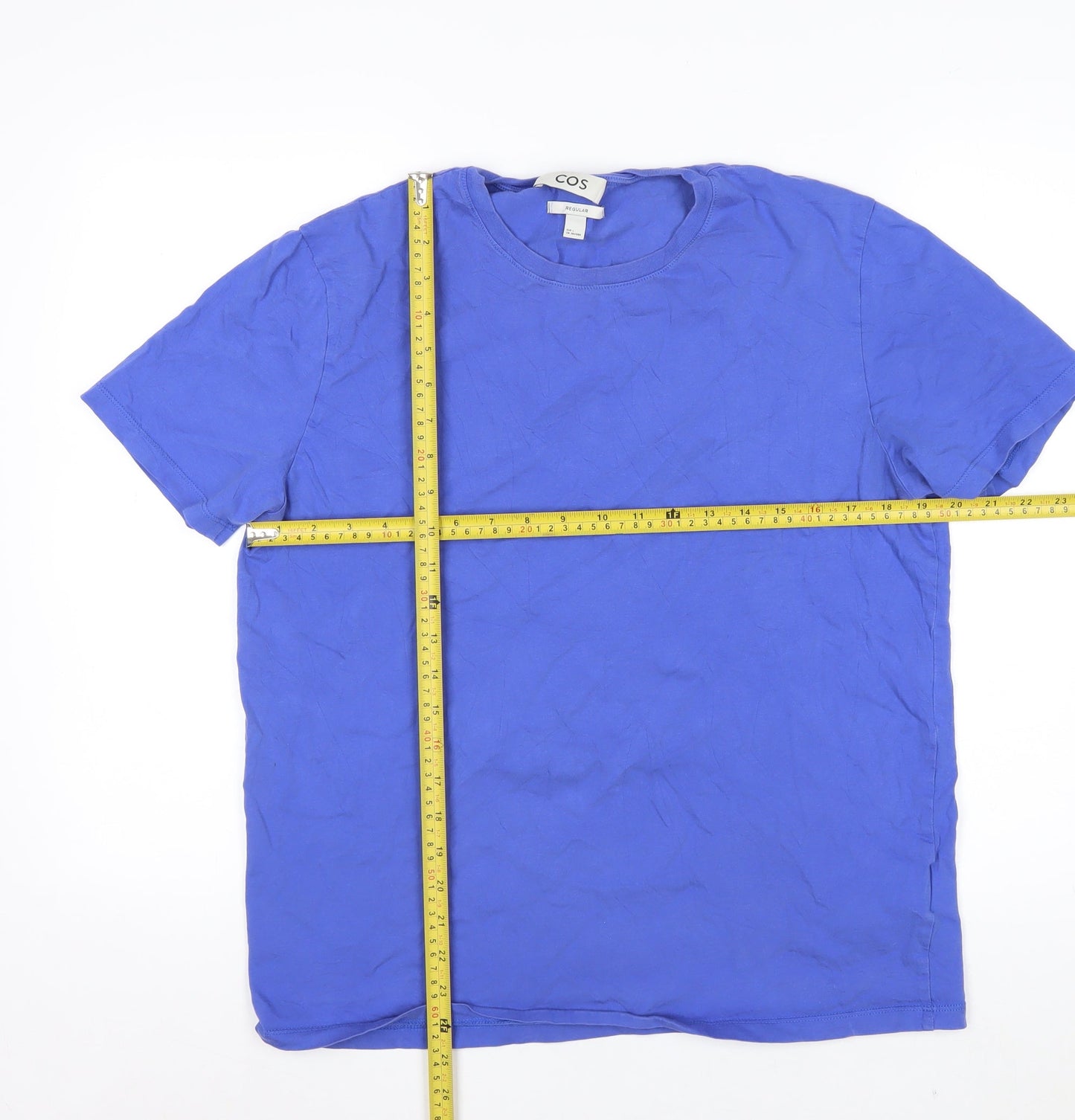 COS Men Blue Regular Fit Cotton Crew Neck T-Shirt Size L