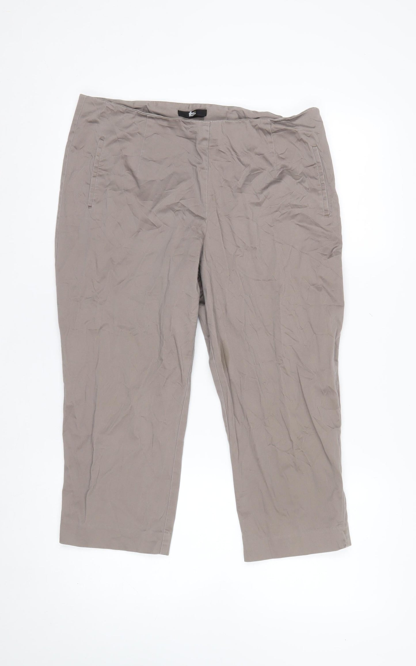 Marks and Spencer Women’s Beige Cotton Blend Trousers UK 14 Short