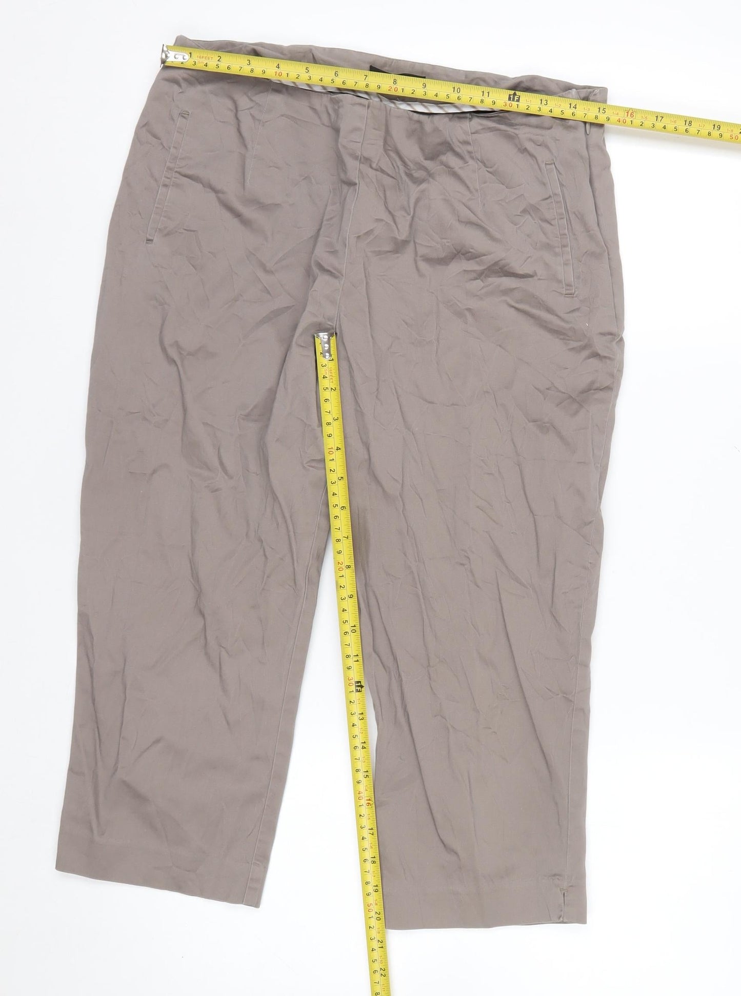 Marks and Spencer Women’s Beige Cotton Blend Trousers UK 14 Short