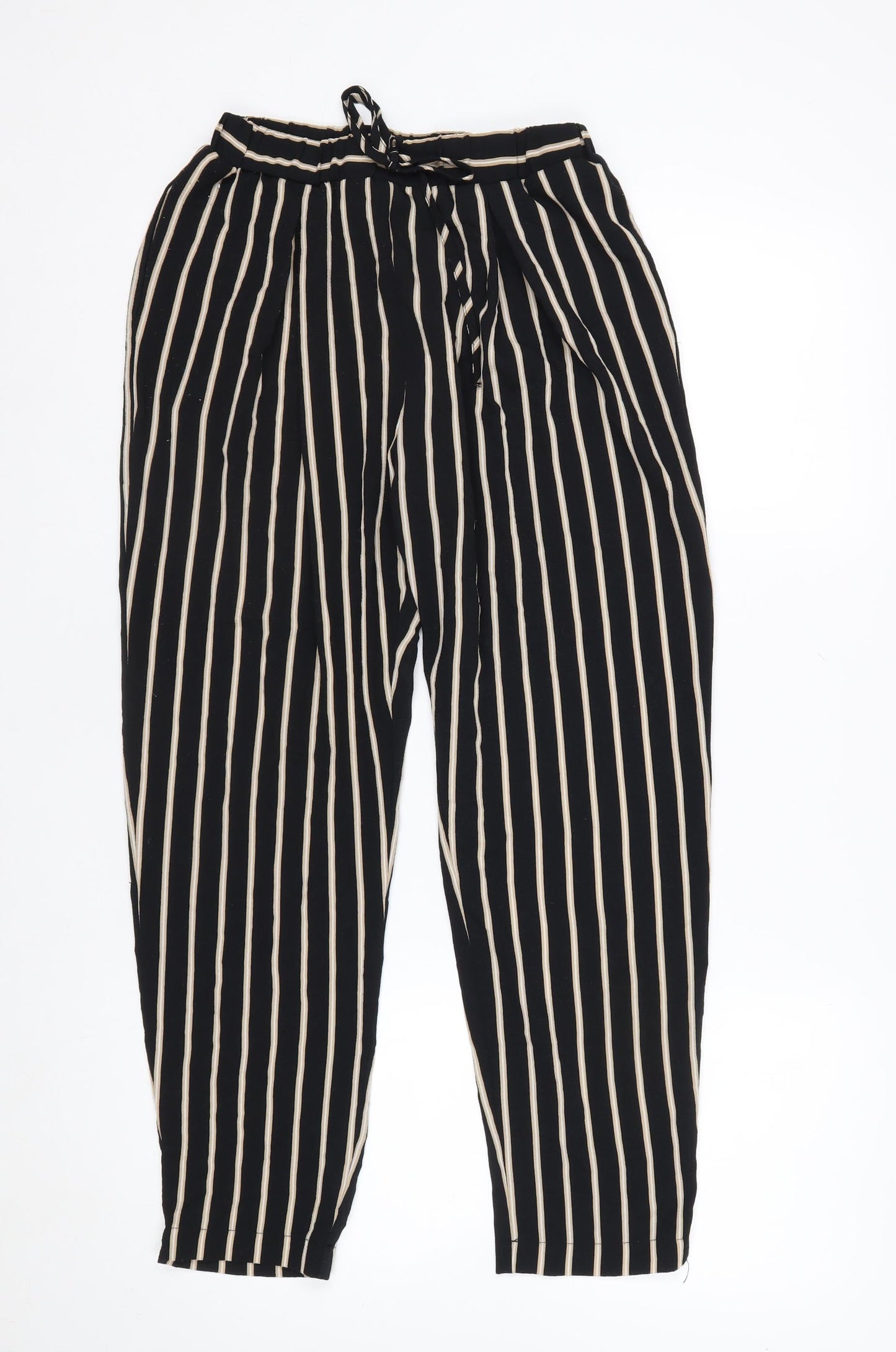 Miss Selfridge Women's Black Striped Tapered Trousers Size 8
