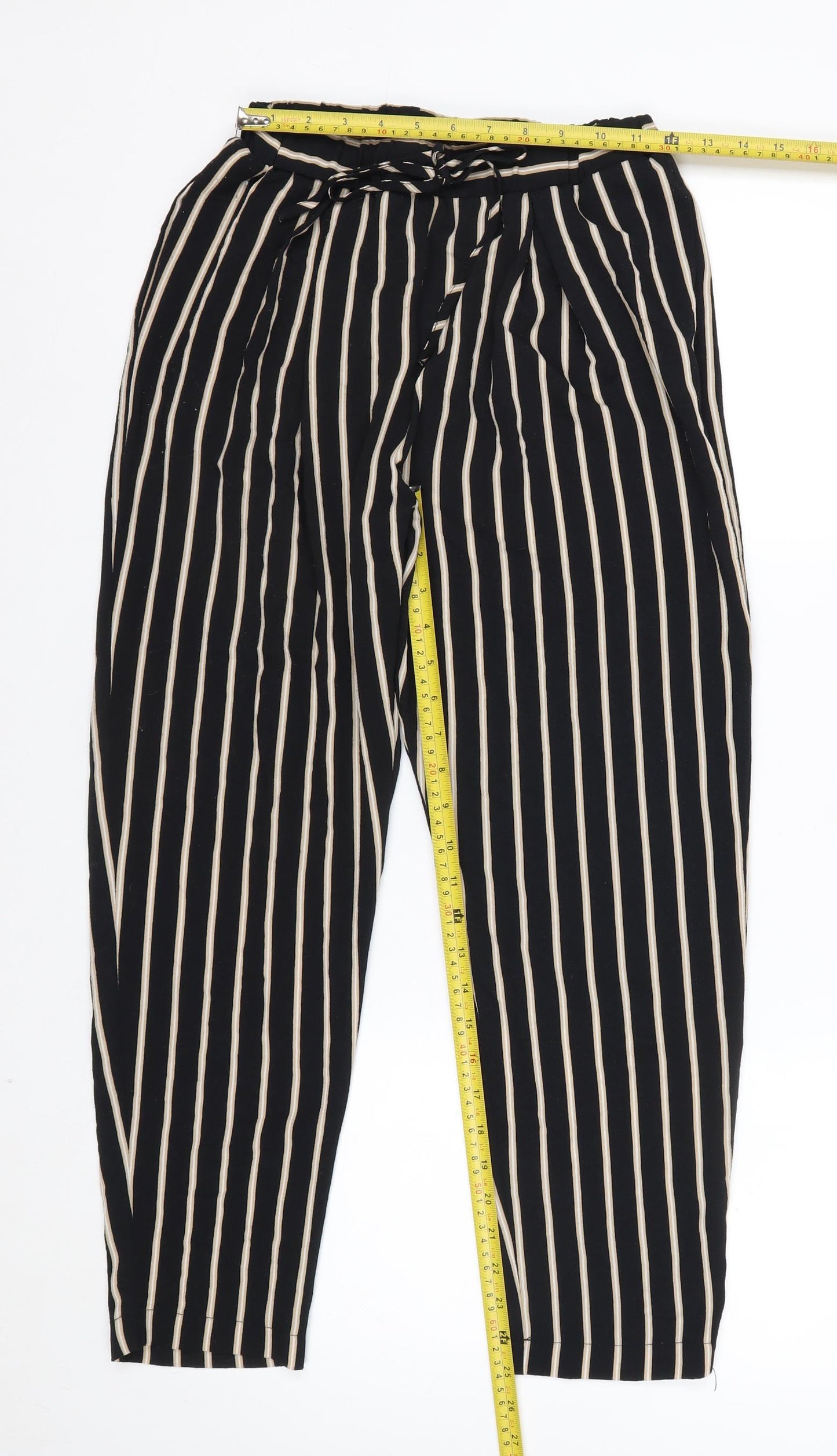 Miss Selfridge Women's Black Striped Tapered Trousers Size 8