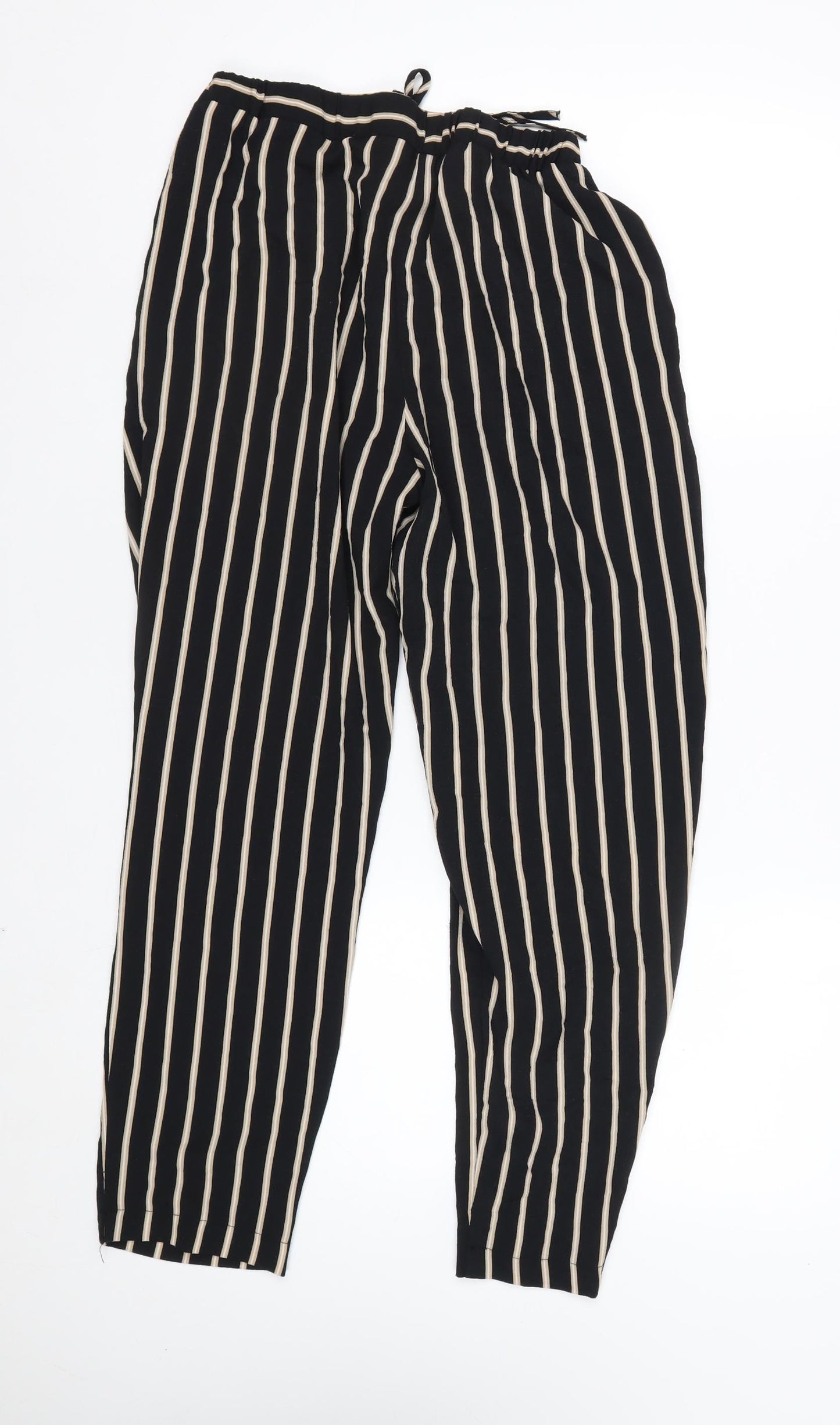 Miss Selfridge Women's Black Striped Tapered Trousers Size 8