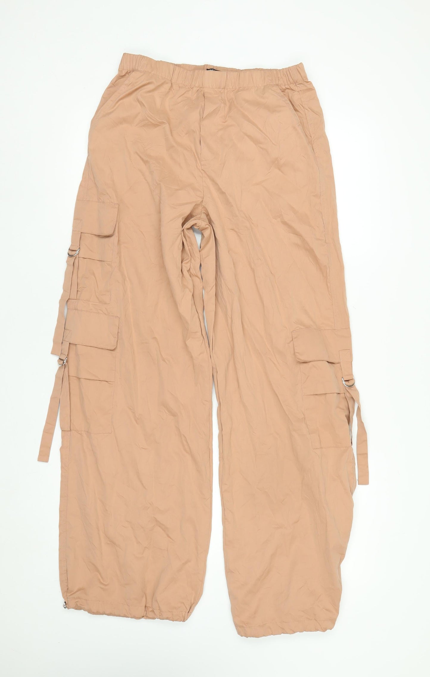 Zara Women Beige XS Cargo Trousers Elastic Waist Lightweight