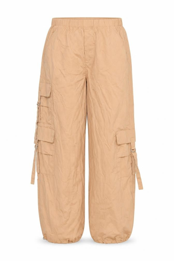 Zara Women Beige XS Cargo Trousers Elastic Waist Lightweight