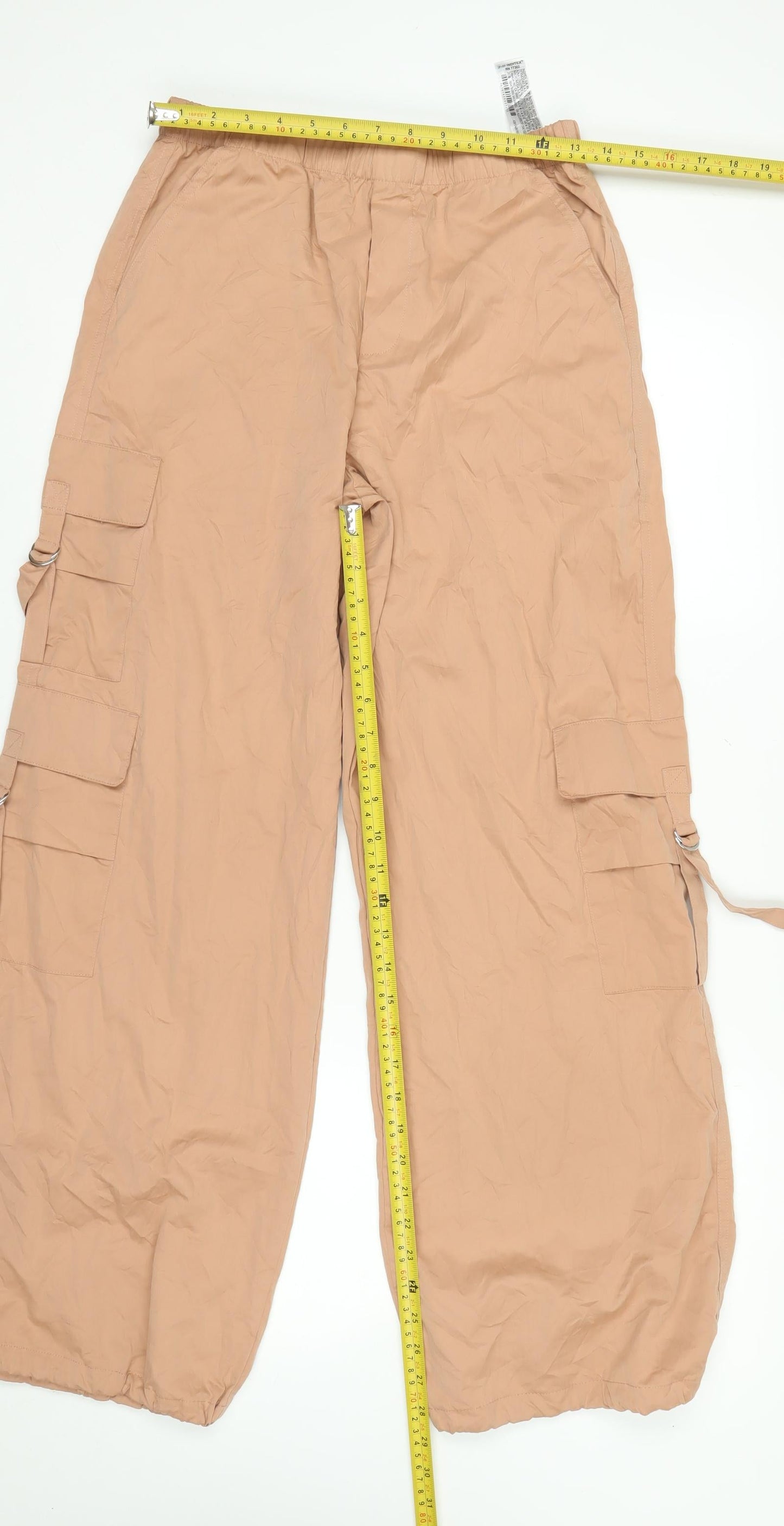 Zara Women Beige XS Cargo Trousers Elastic Waist Lightweight