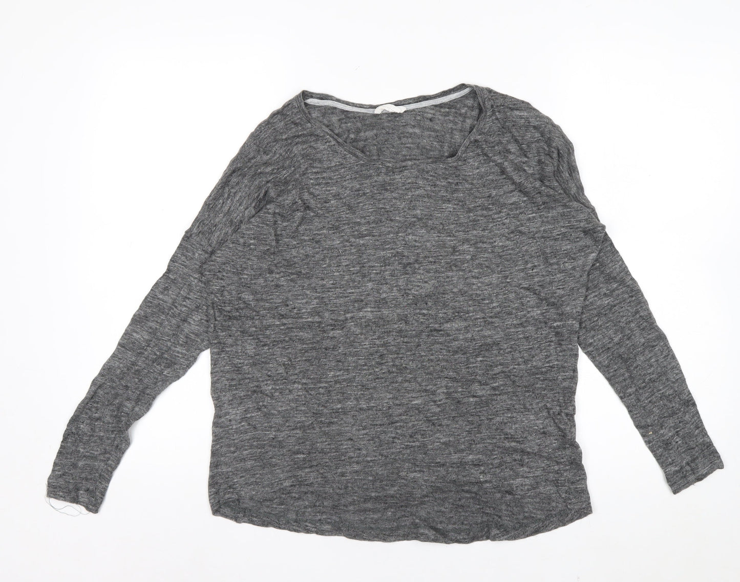 Charli Women's Grey Linen Long Sleeve Relaxed T-Shirt UK 8