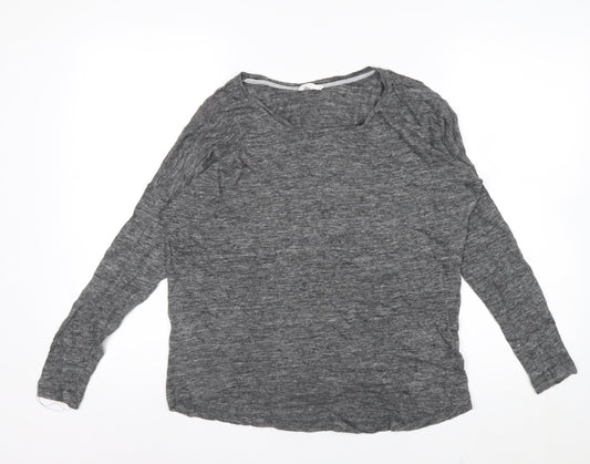 Charli Women's Grey Linen Long Sleeve Relaxed T-Shirt UK 8
