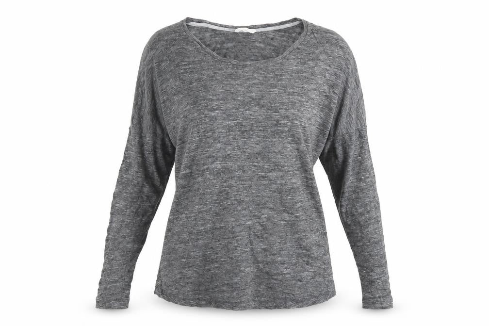 Charli Women's Grey Linen Long Sleeve Relaxed T-Shirt UK 8