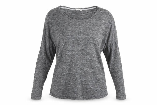 Charli Women's Grey Linen Long Sleeve Relaxed T-Shirt UK 8