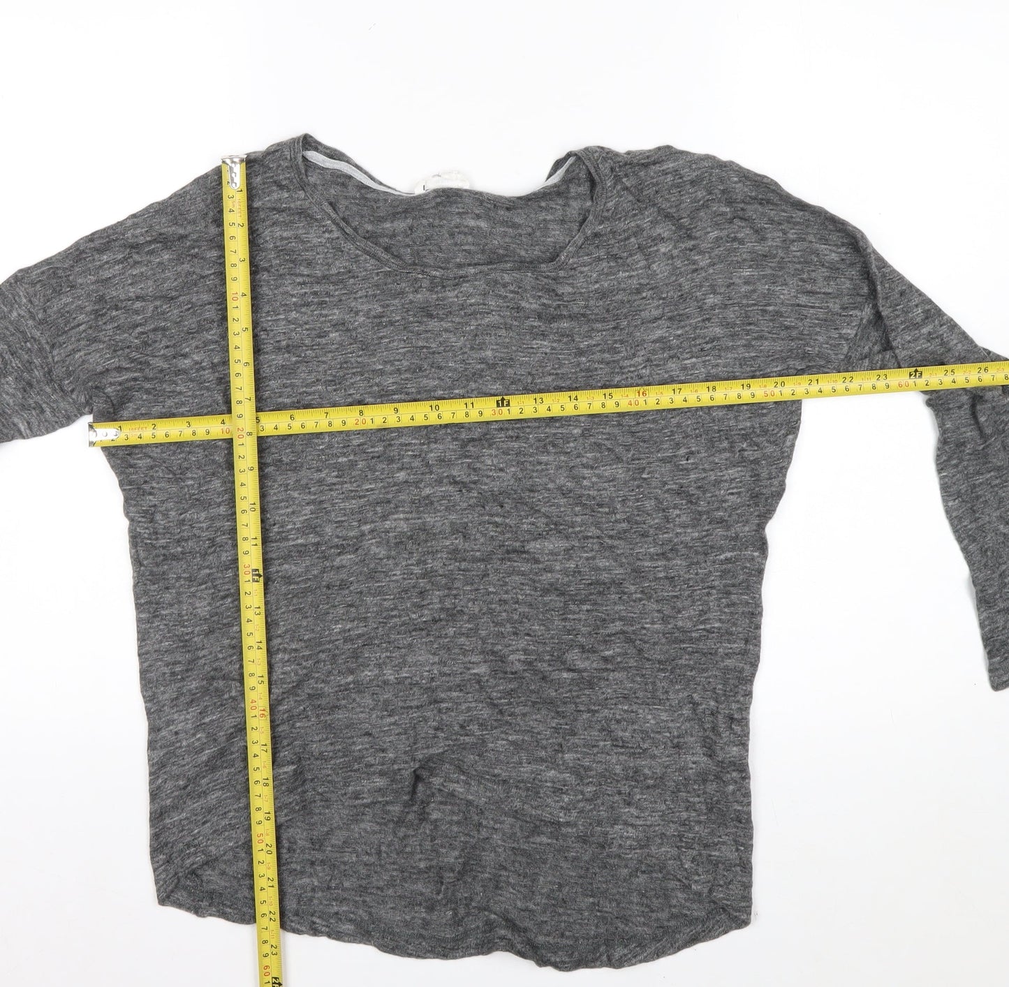 Charli Women's Grey Linen Long Sleeve Relaxed T-Shirt UK 8