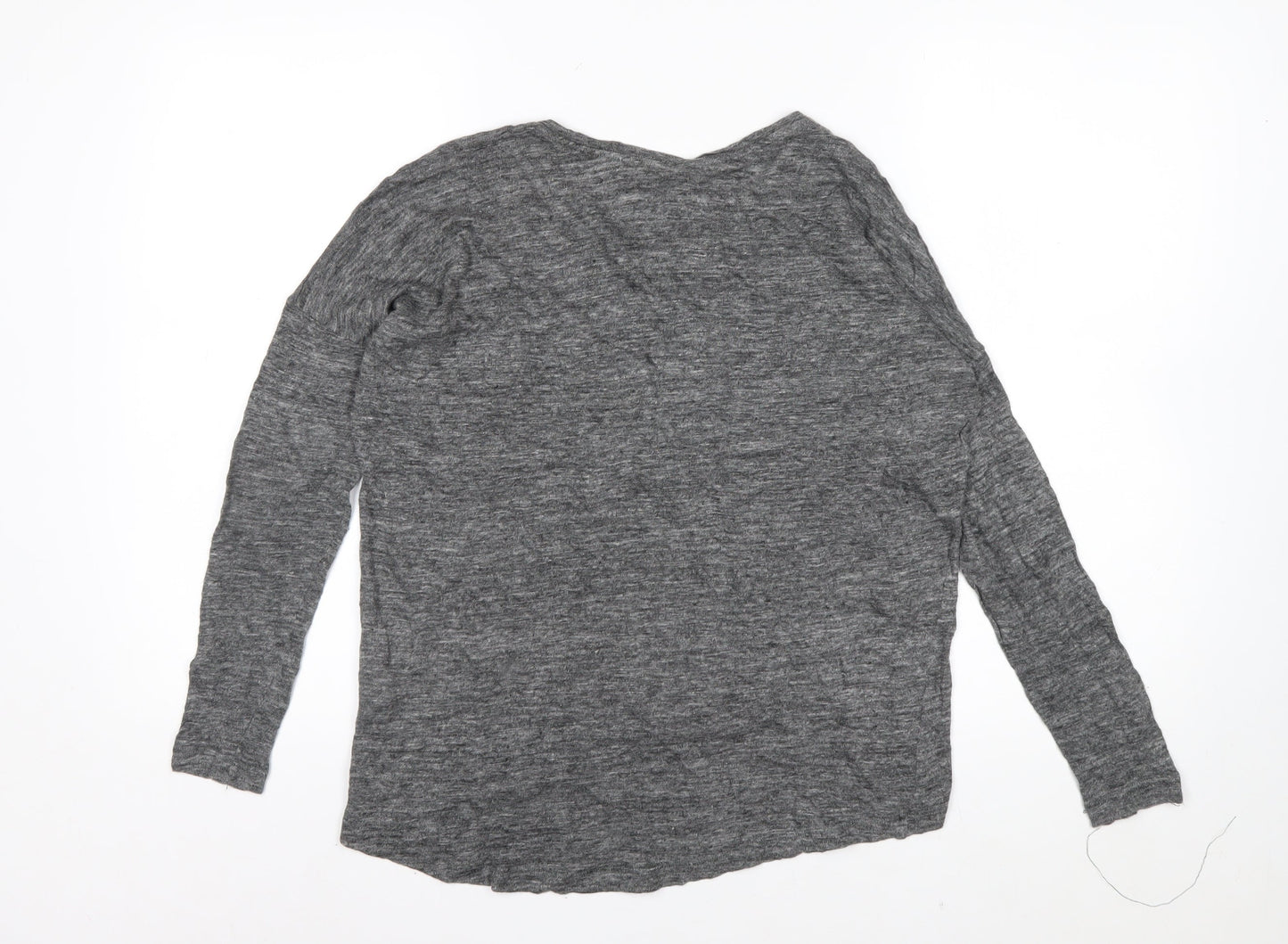 Charli Women's Grey Linen Long Sleeve Relaxed T-Shirt UK 8