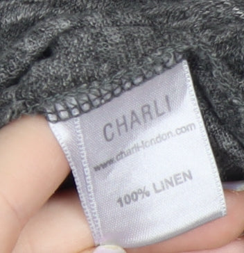 Charli Women's Grey Linen Long Sleeve Relaxed T-Shirt UK 8
