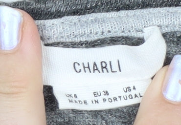 Charli Women's Grey Linen Long Sleeve Relaxed T-Shirt UK 8