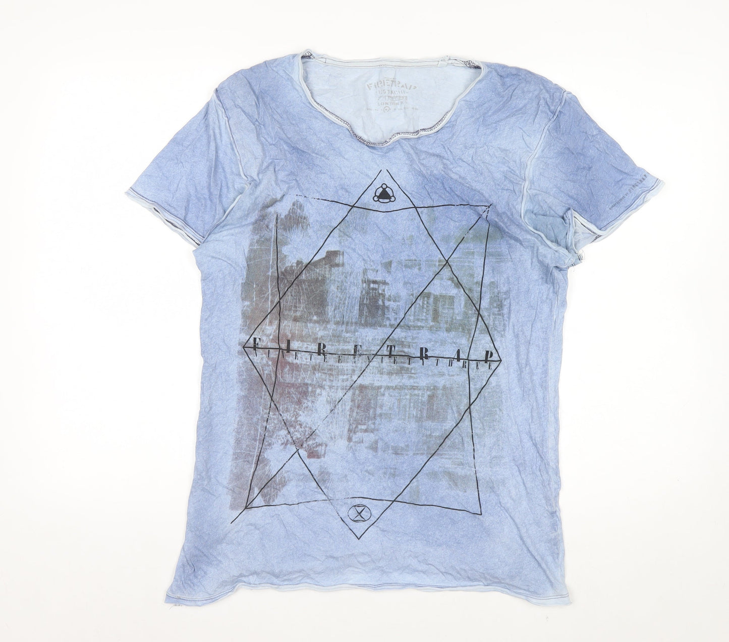 Firetrap Men's Blue Graphic Print Slim Fit Cotton T-Shirt M