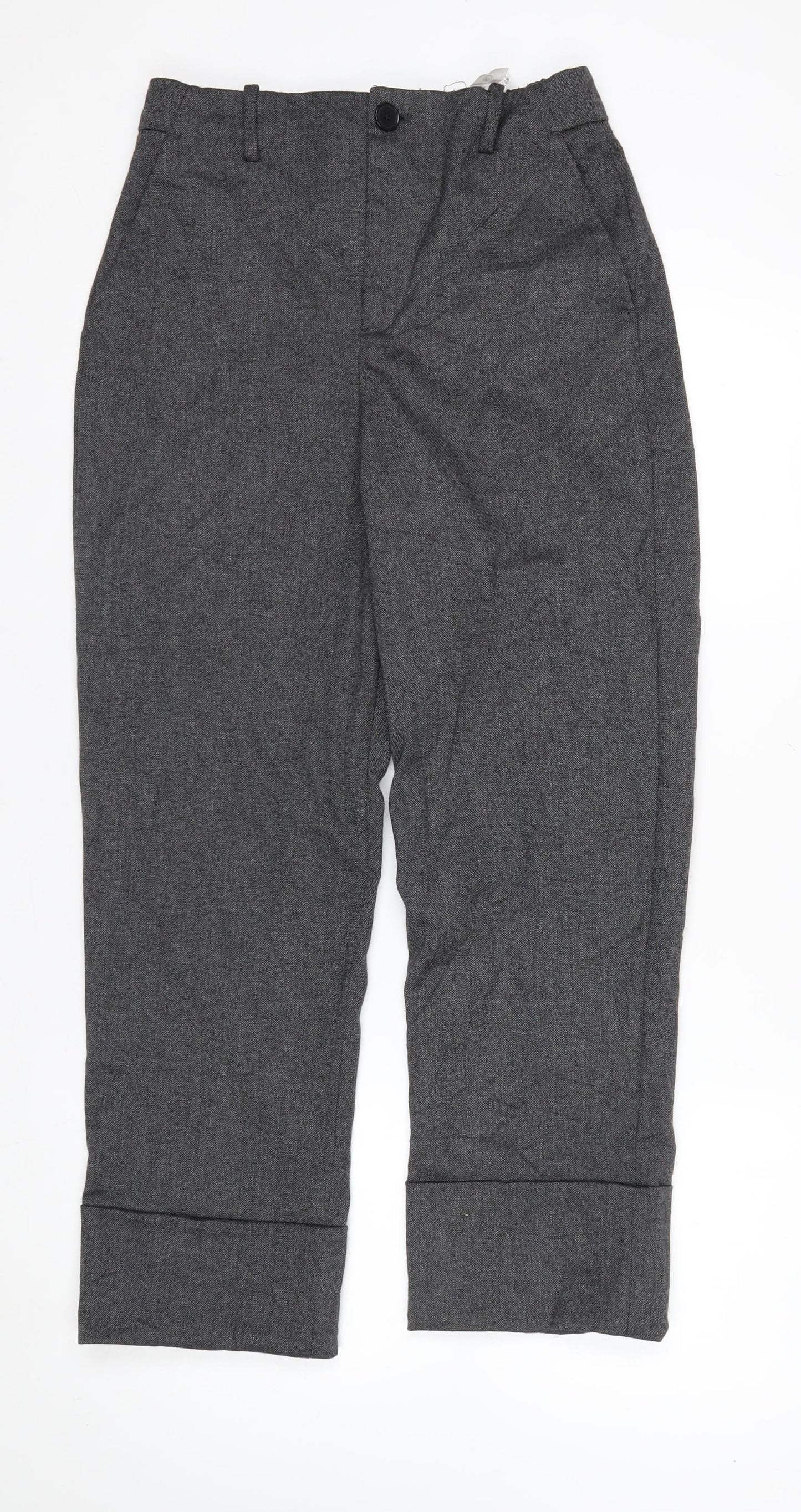 Zara Women Grey Straight Leg Trousers Size 8 Elastic Waist Workwear