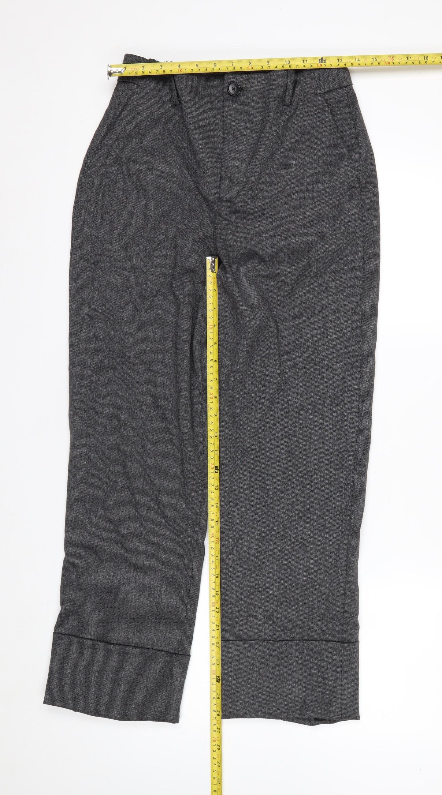 Zara Women Grey Straight Leg Trousers Size 8 Elastic Waist Workwear