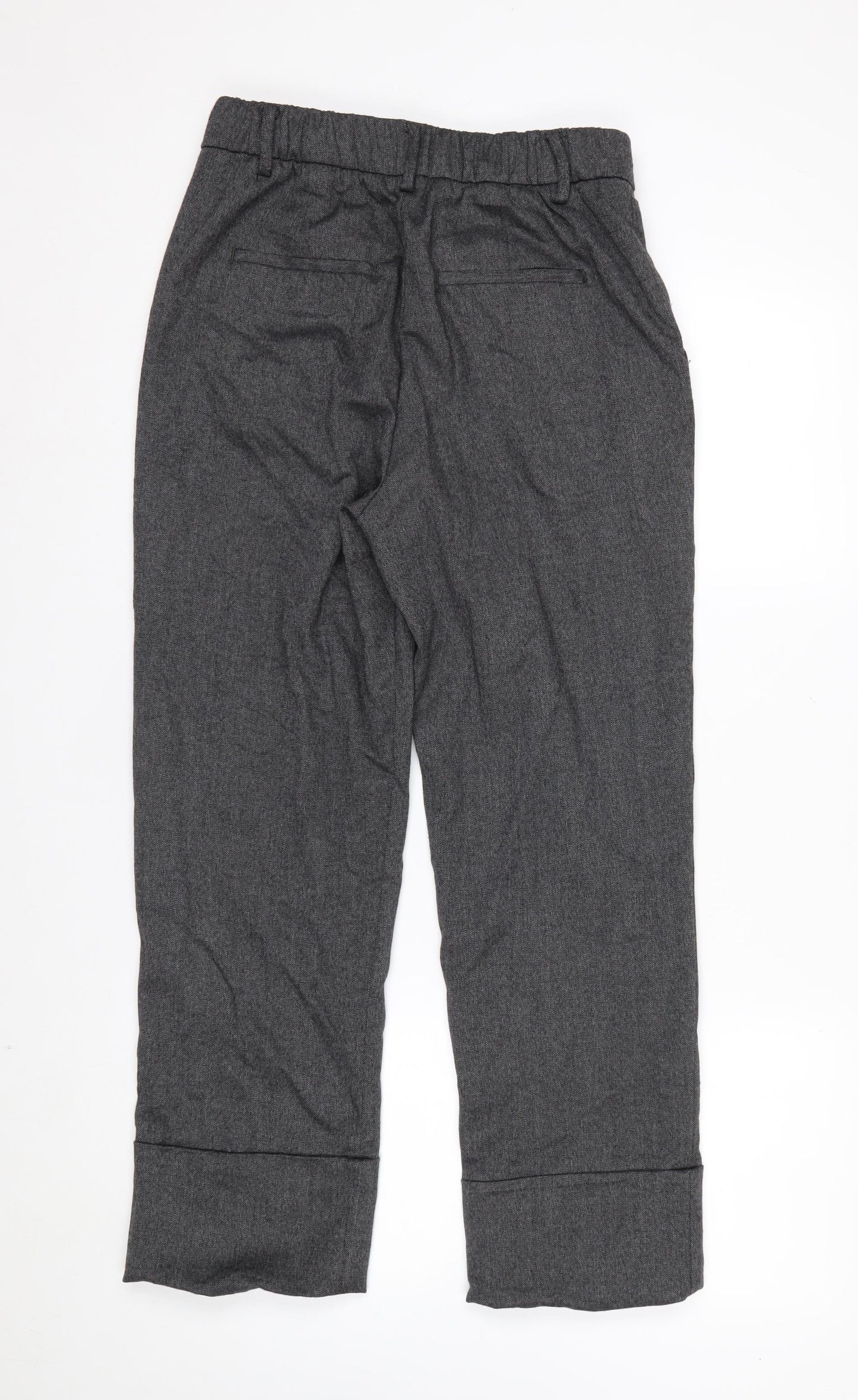 Zara Women Grey Straight Leg Trousers Size 8 Elastic Waist Workwear