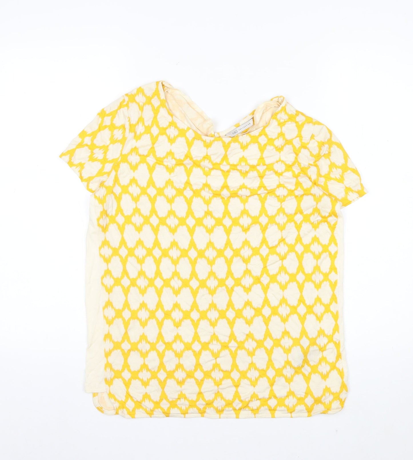 Marks and Spencer Womens Yellow Geometric Jersey T-Shirt Size 10