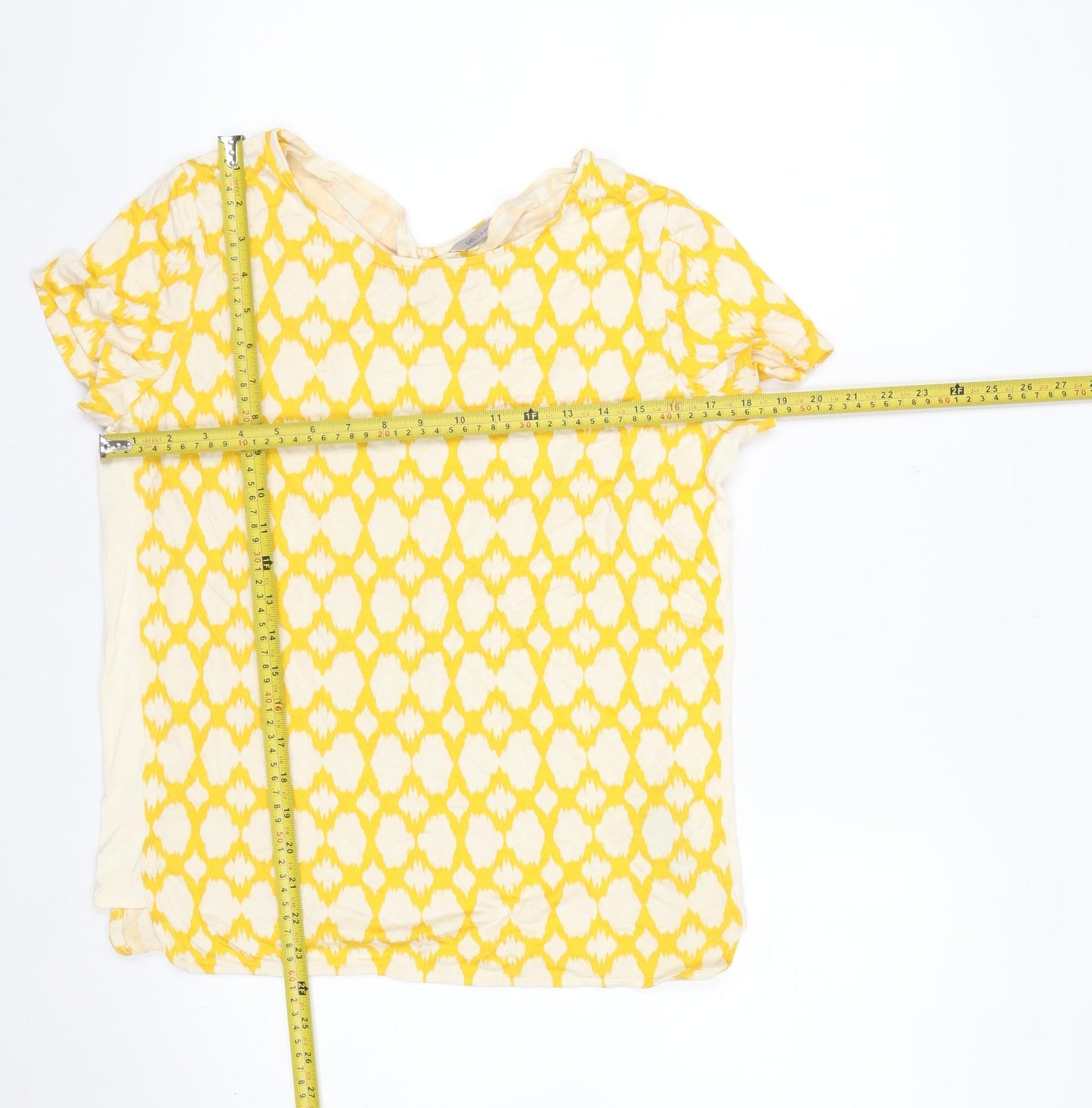 Marks and Spencer Womens Yellow Geometric Jersey T-Shirt Size 10