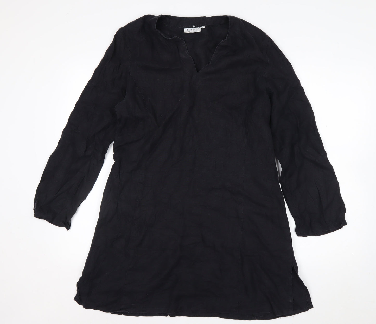 Hennes Women Black Linen Knee Length Shift Dress M