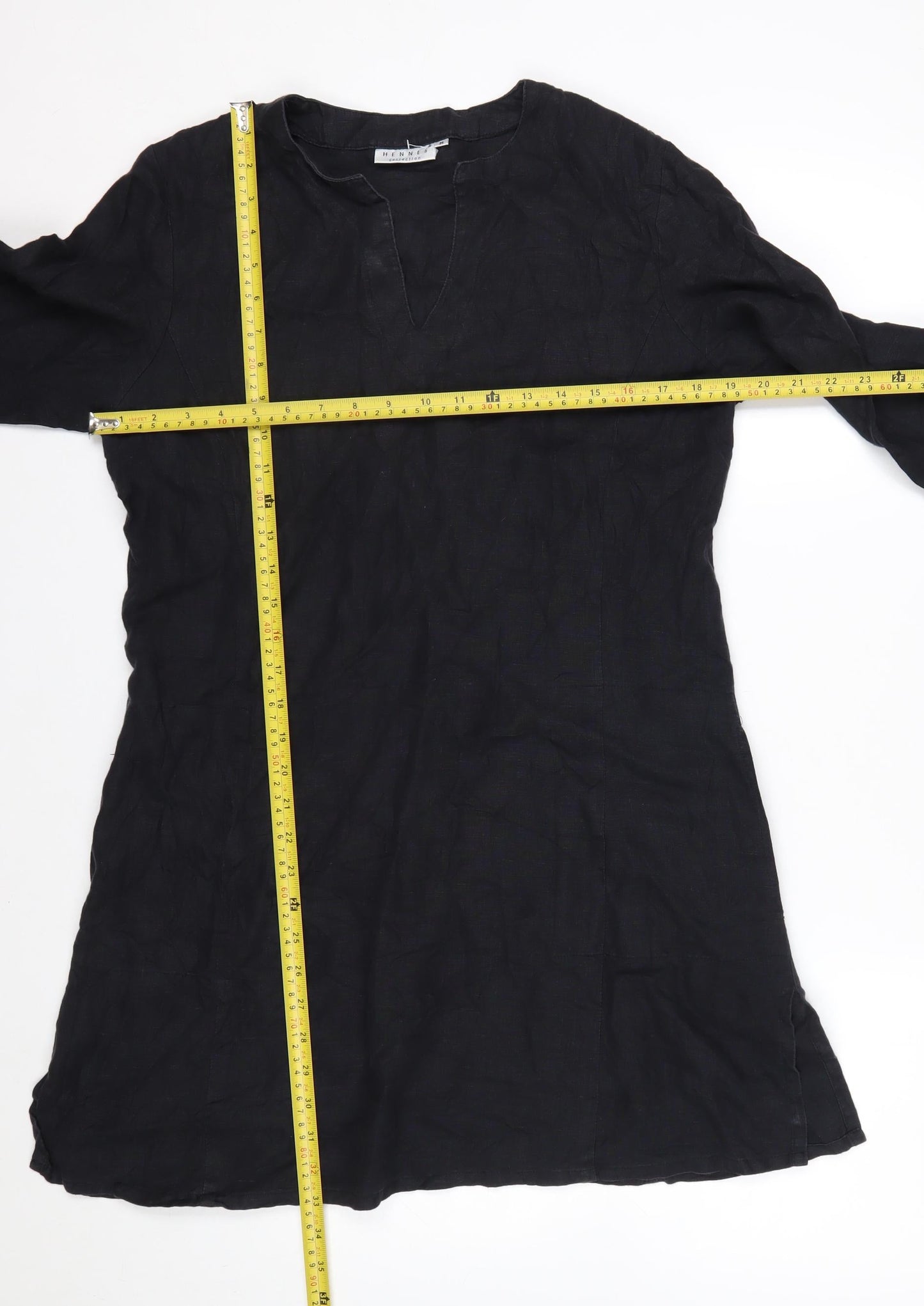 Hennes Women Black Linen Knee Length Shift Dress M