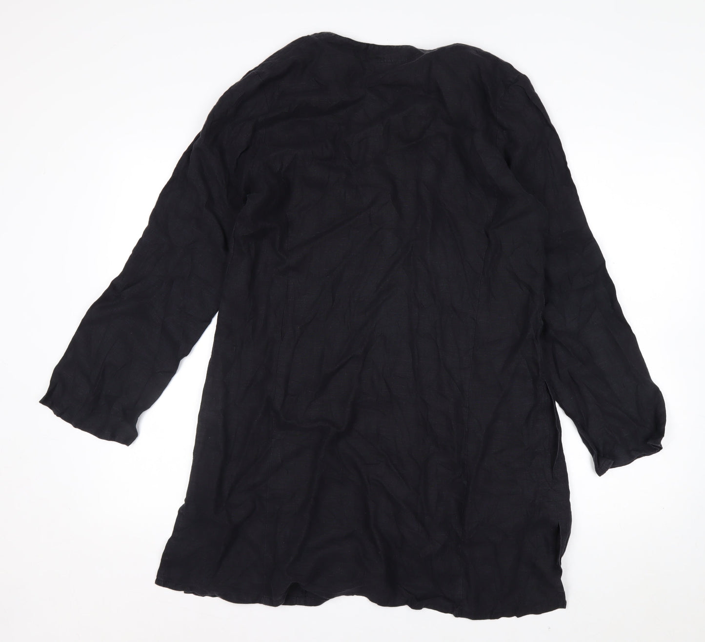 Hennes Women Black Linen Knee Length Shift Dress M