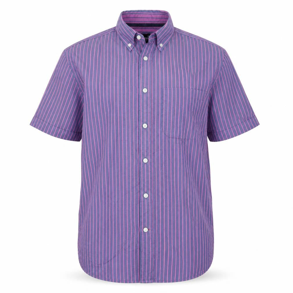 Blue Harbour Men's Blue Striped Short Sleeve Cotton Button-Up Shirt M