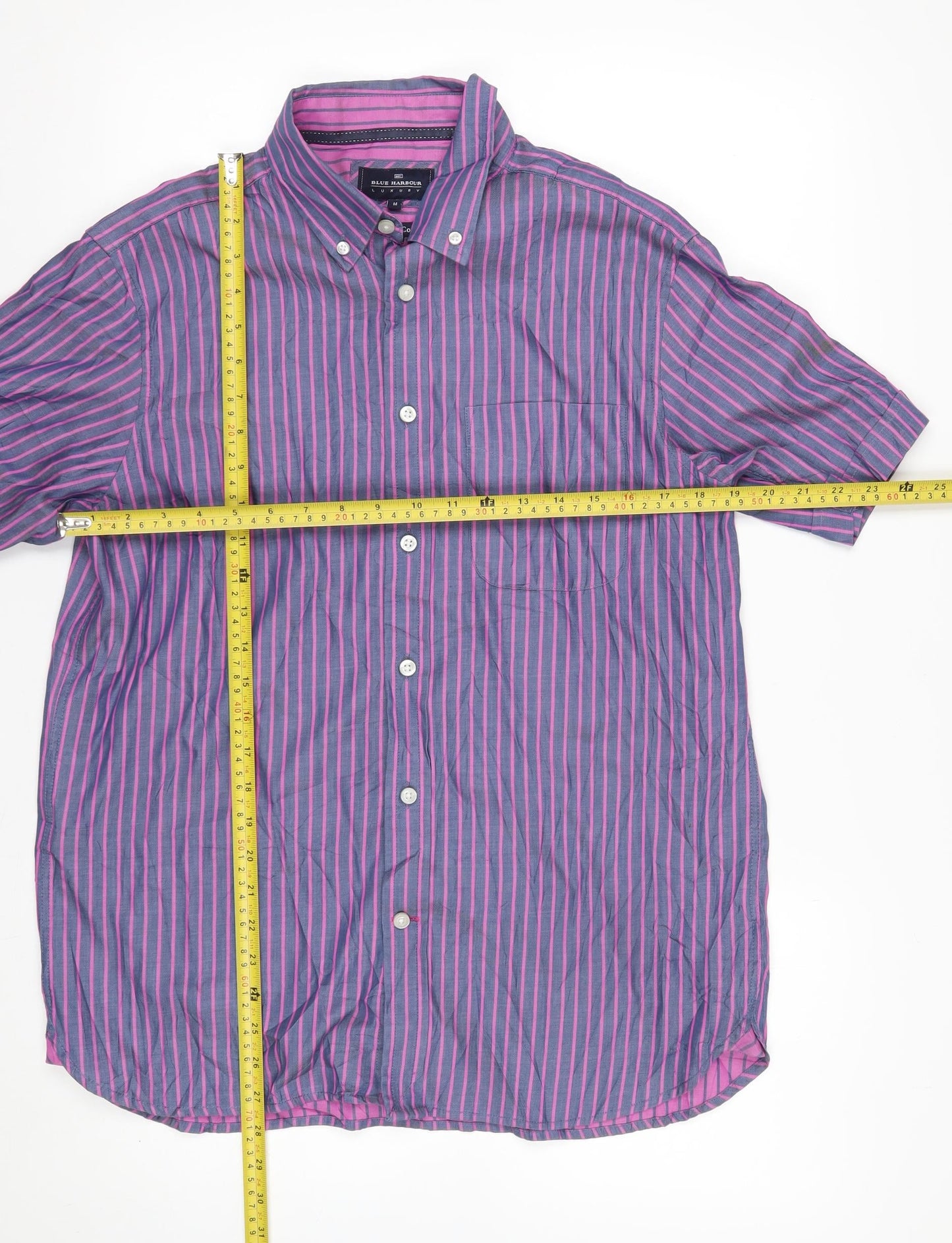 Blue Harbour Men's Blue Striped Short Sleeve Cotton Button-Up Shirt M