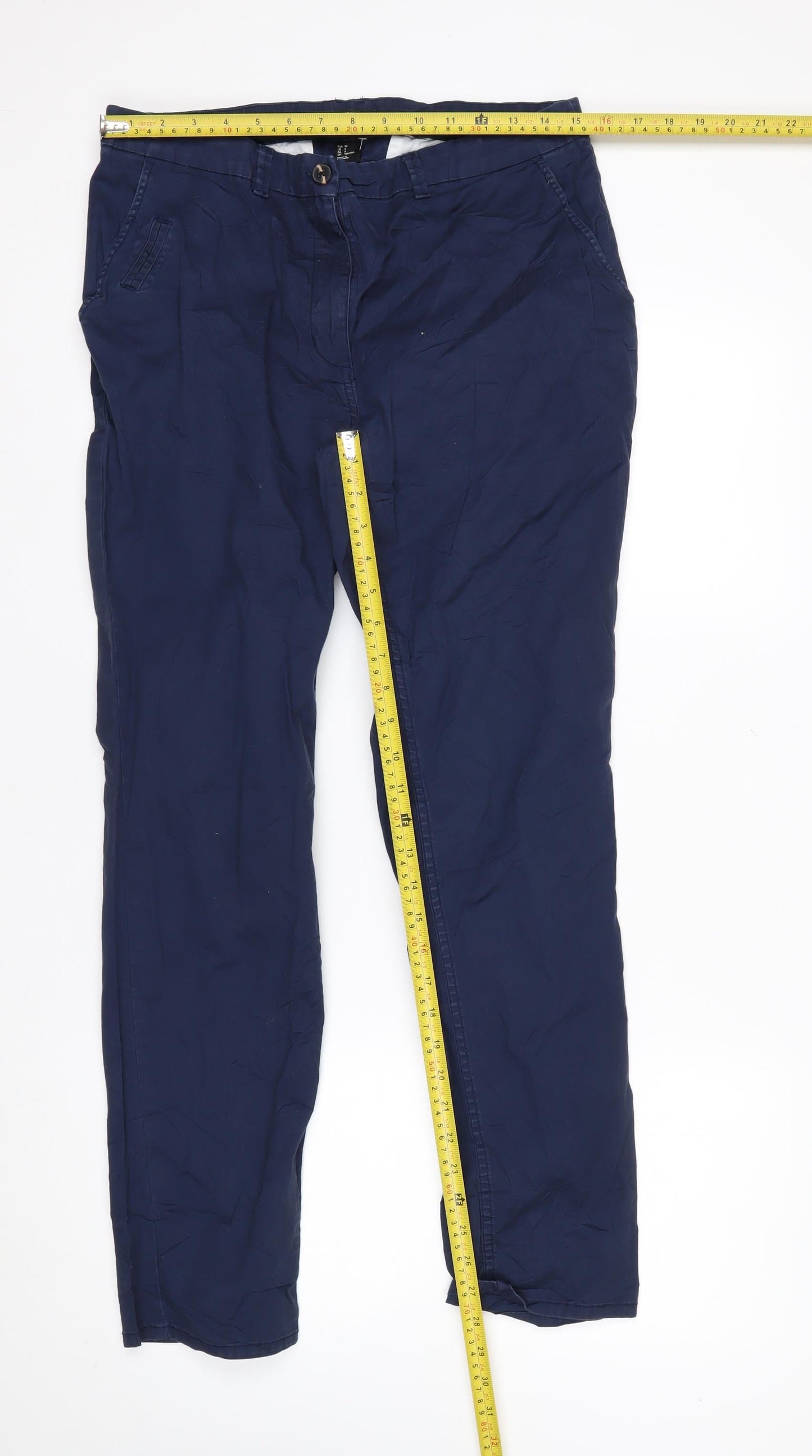 H&M Men's Blue Slim Fit Chino Trousers Size M 32x32