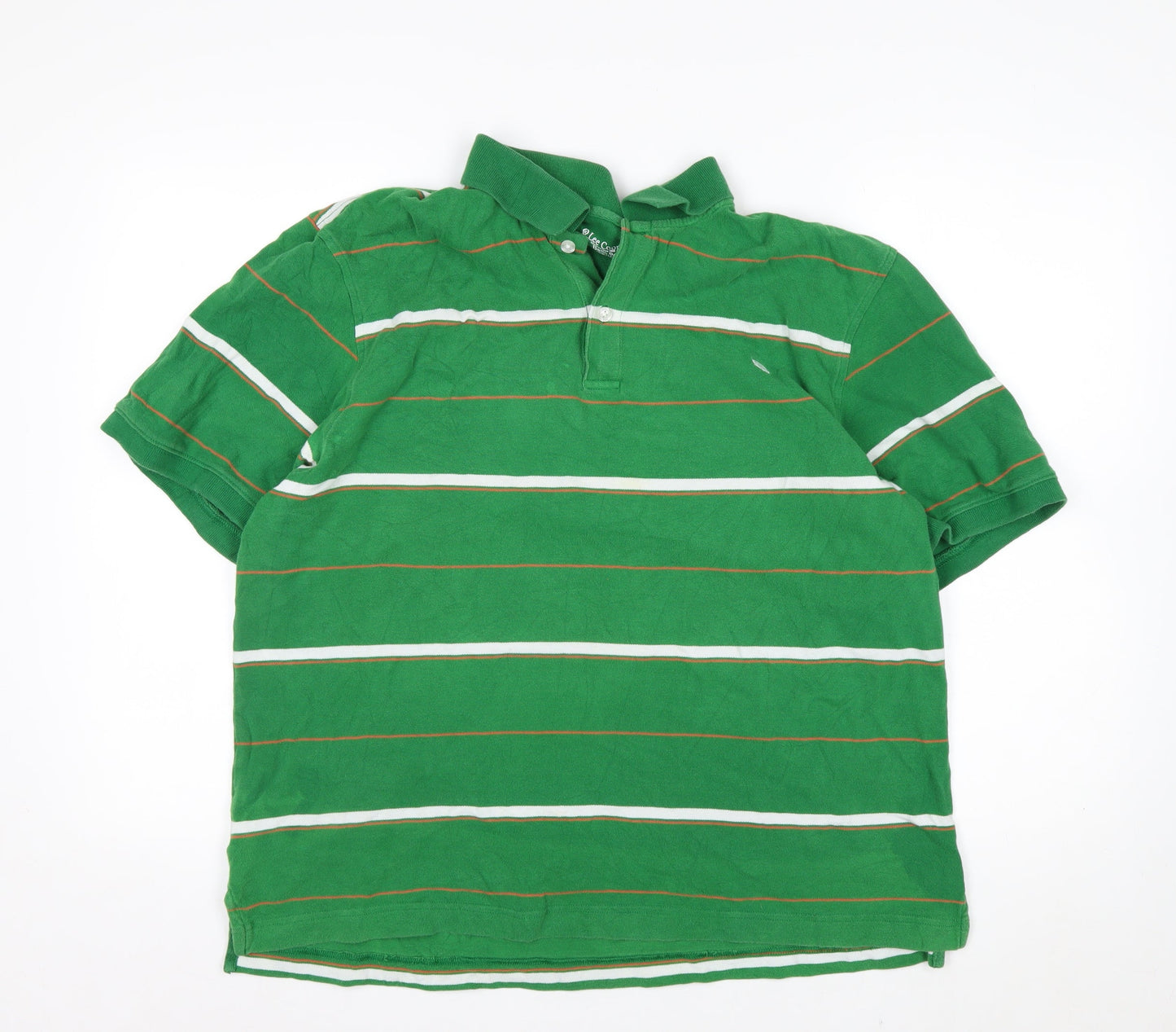 Lee Cooper Men's Green Striped Short Sleeve Collared Polo Shirt XL