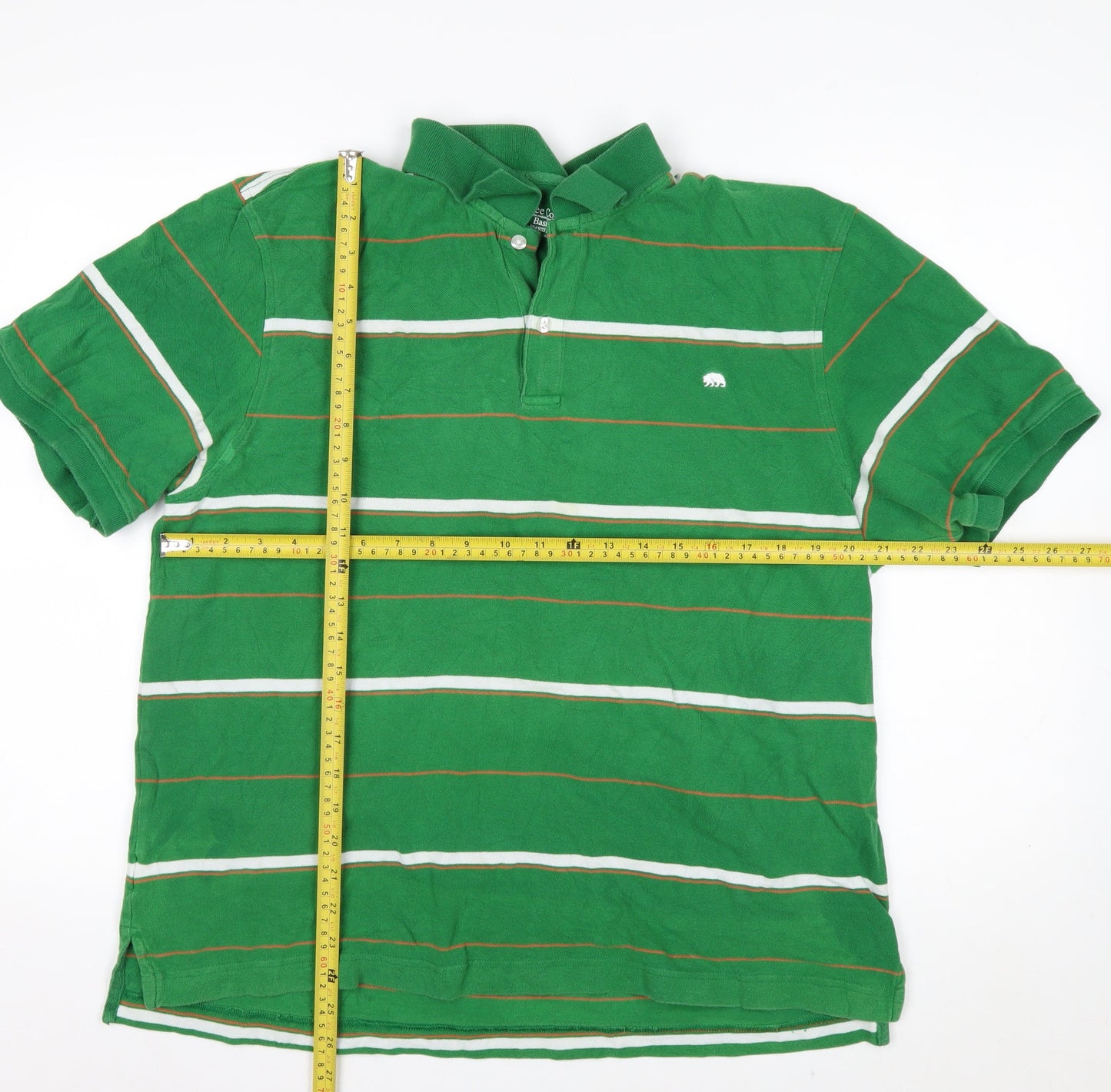 Lee Cooper Men's Green Striped Short Sleeve Collared Polo Shirt XL
