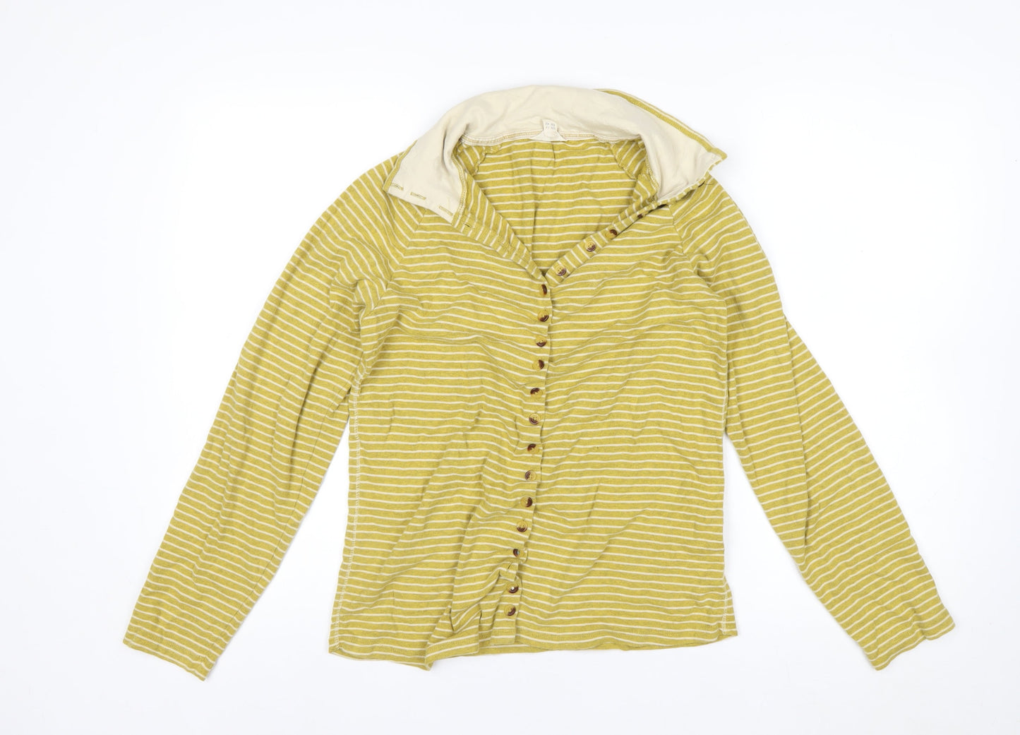 White Stuff Women's Yellow Striped Cotton Long Sleeve Button-Up Shirt UK 14