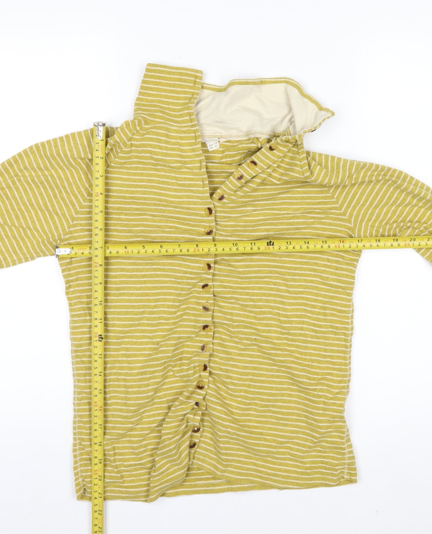 White Stuff Women's Yellow Striped Cotton Long Sleeve Button-Up Shirt UK 14