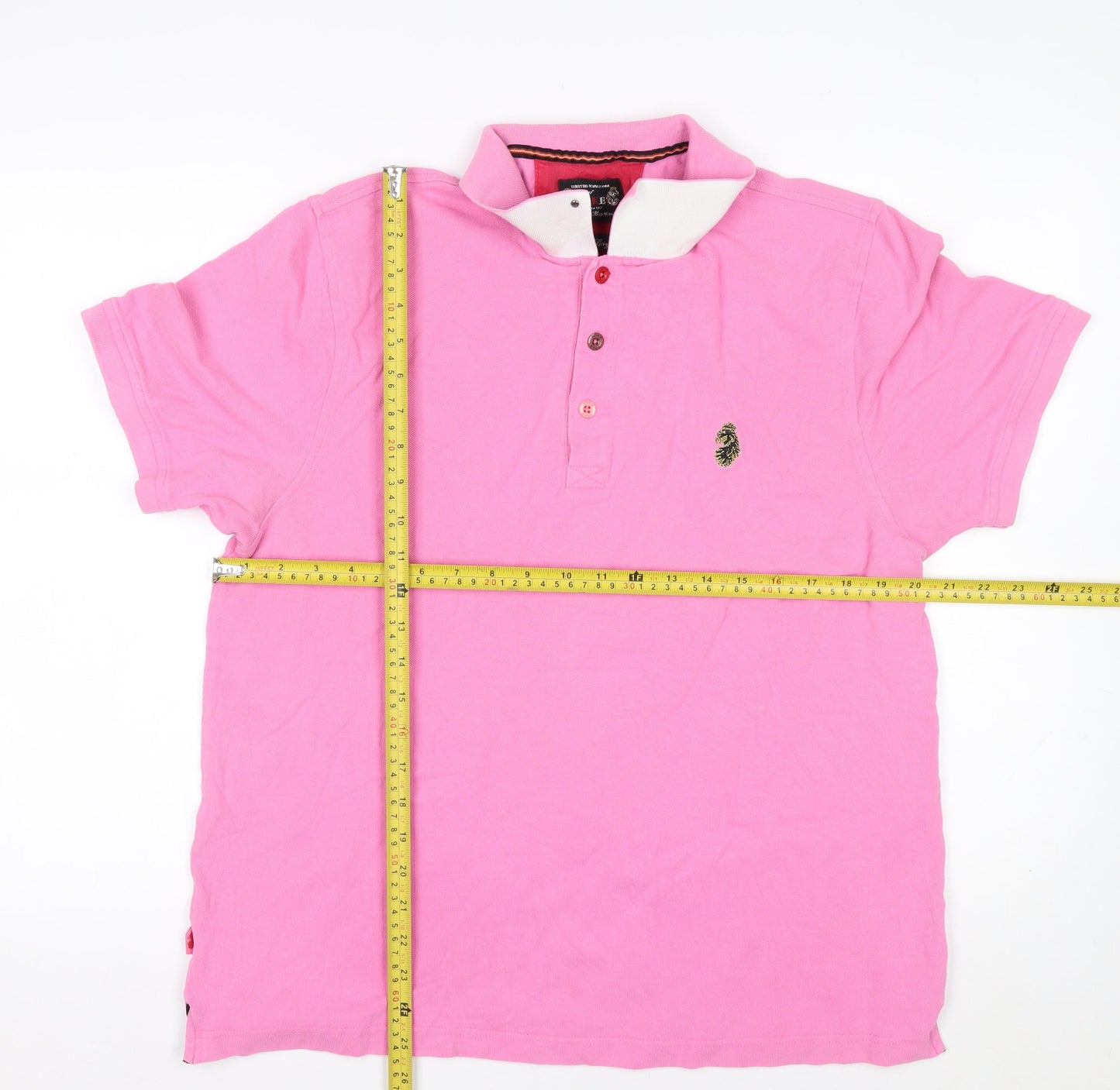 Luke Men's Pink 3XL Button-Down Collared Cotton Polo Shirt