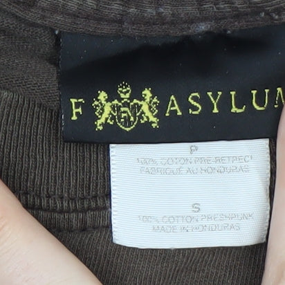 F Asylum Men's Brown Graphic Print Short Sleeve Cotton T-Shirt Size S