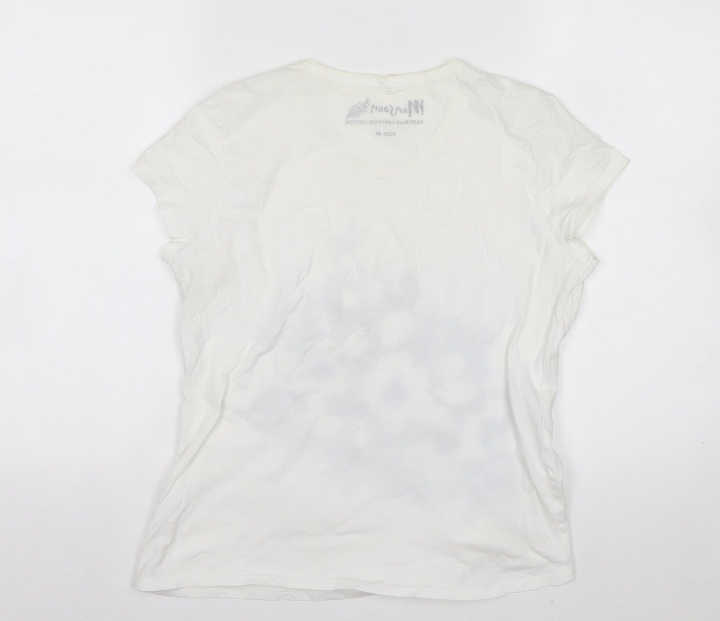 Monsoon Womens White Floral Short Sleeve T-Shirt M Fairtrade Cotton