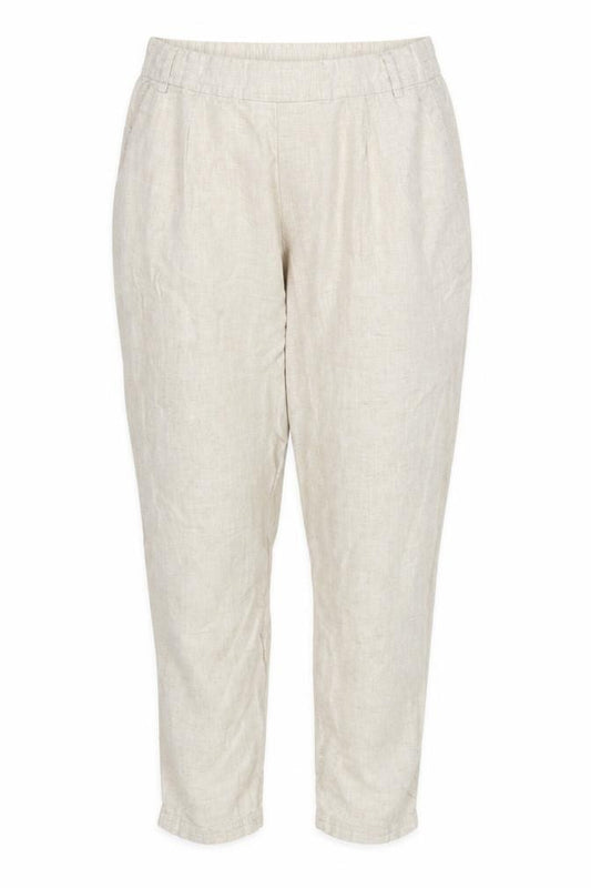 Marks and Spencer Women Beige Linen Tapered Casual Trousers Size 14