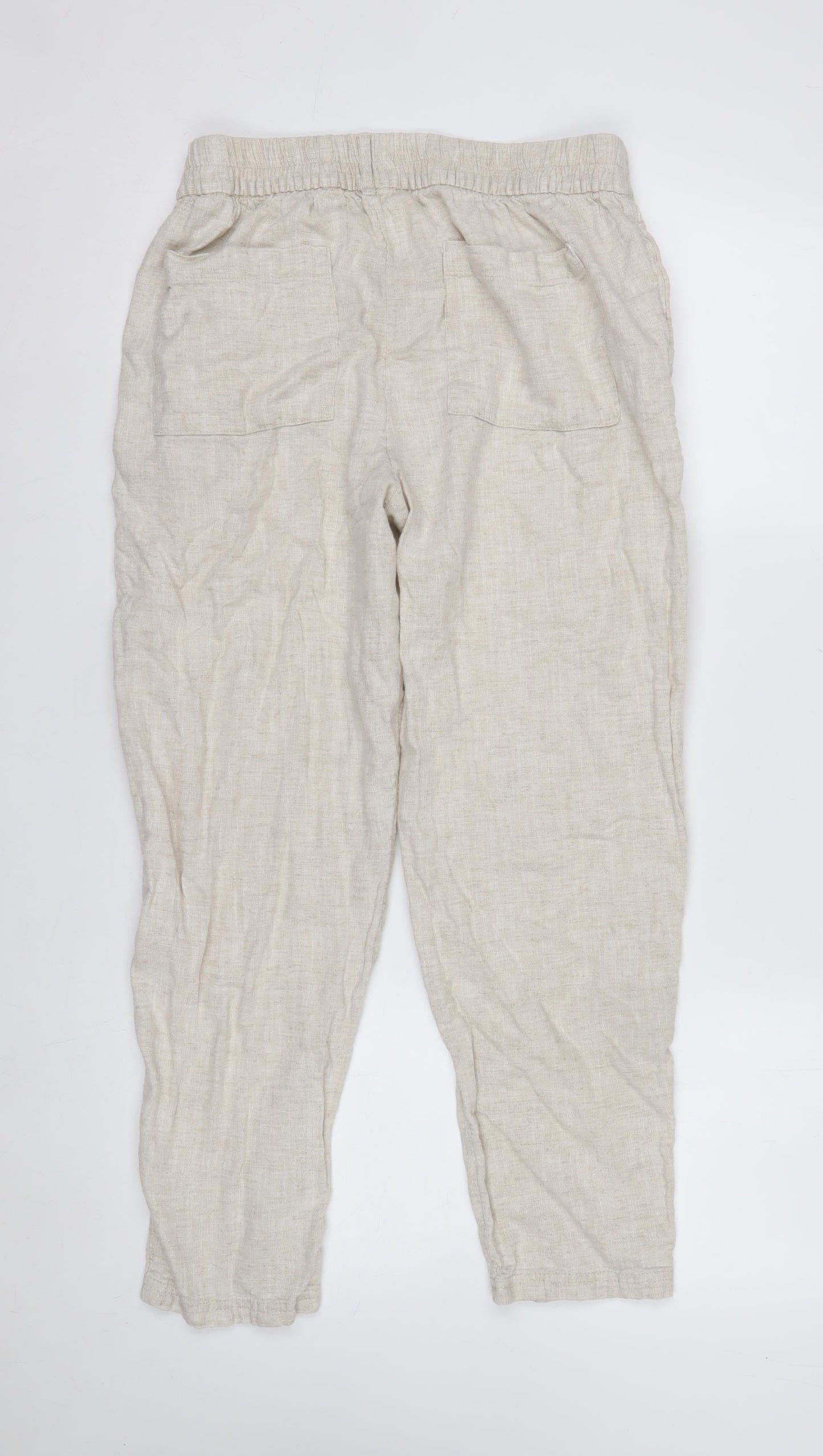 Marks and Spencer Women Beige Linen Tapered Casual Trousers Size 14
