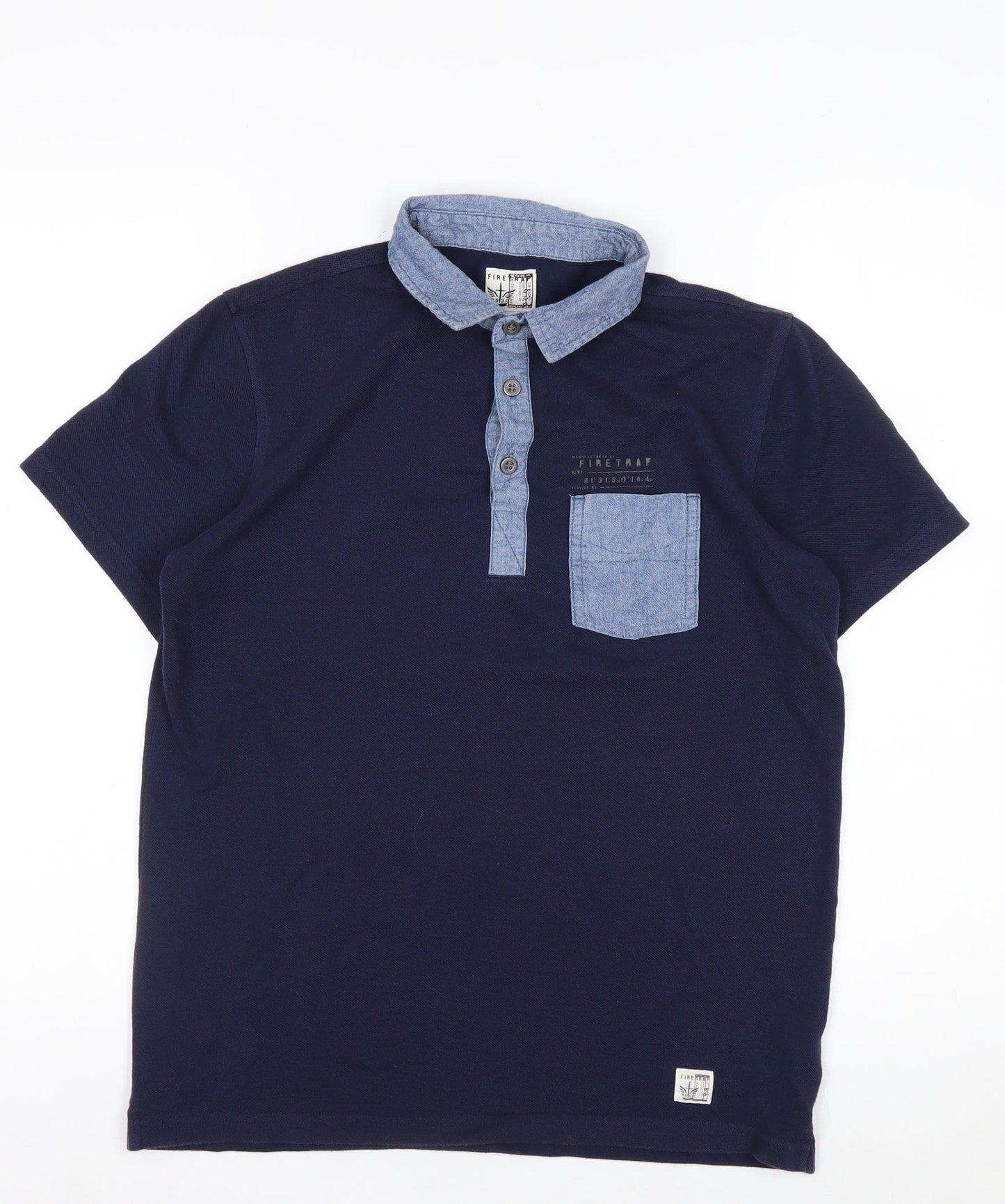 Firetrap Men's Blue Collared Short Sleeve Polo Shirt Size M