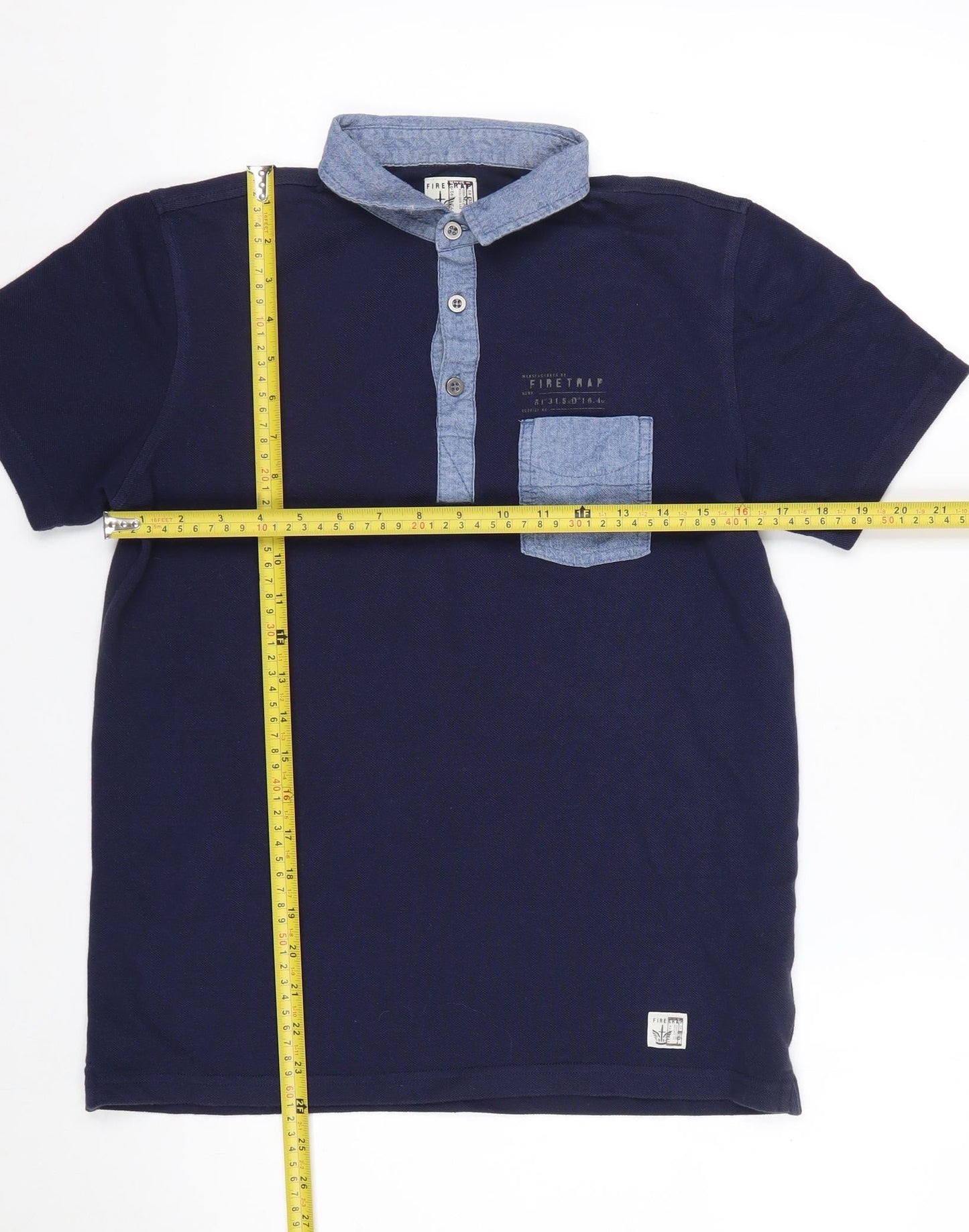 Firetrap Men's Blue Collared Short Sleeve Polo Shirt Size M