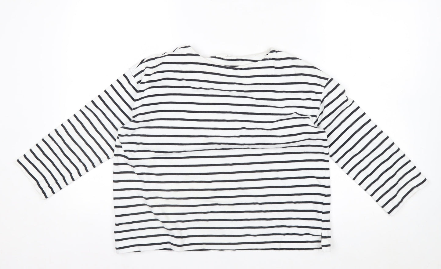 Thought Womens White Black Striped Cotton Long Sleeve T-Shirt Size 12
