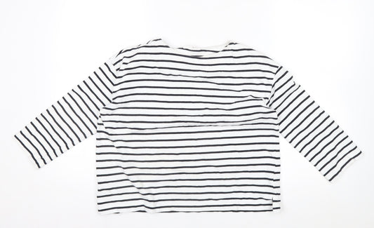 Thought Womens White Black Striped Cotton Long Sleeve T-Shirt Size 12