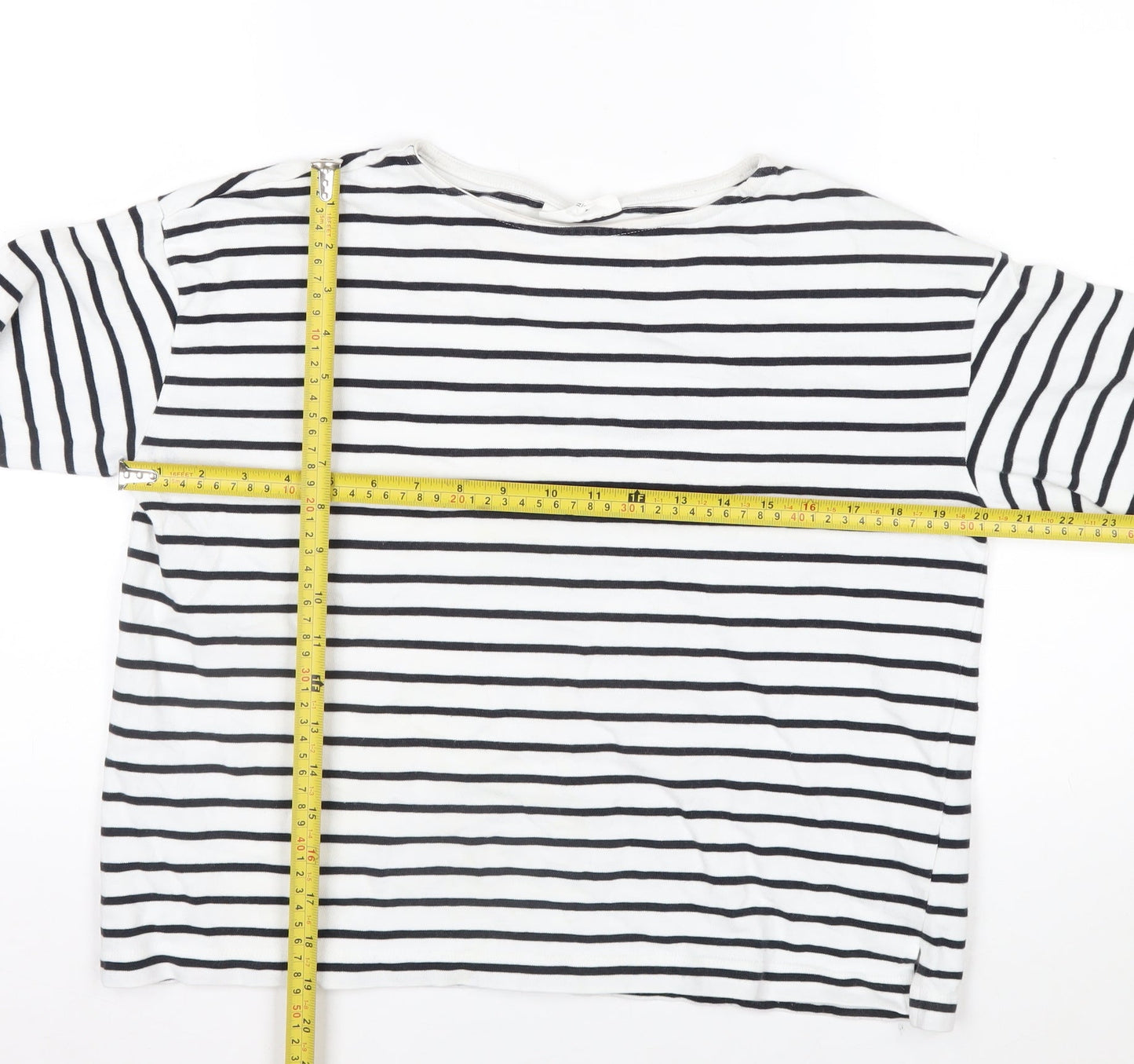 Thought Womens White Black Striped Cotton Long Sleeve T-Shirt Size 12