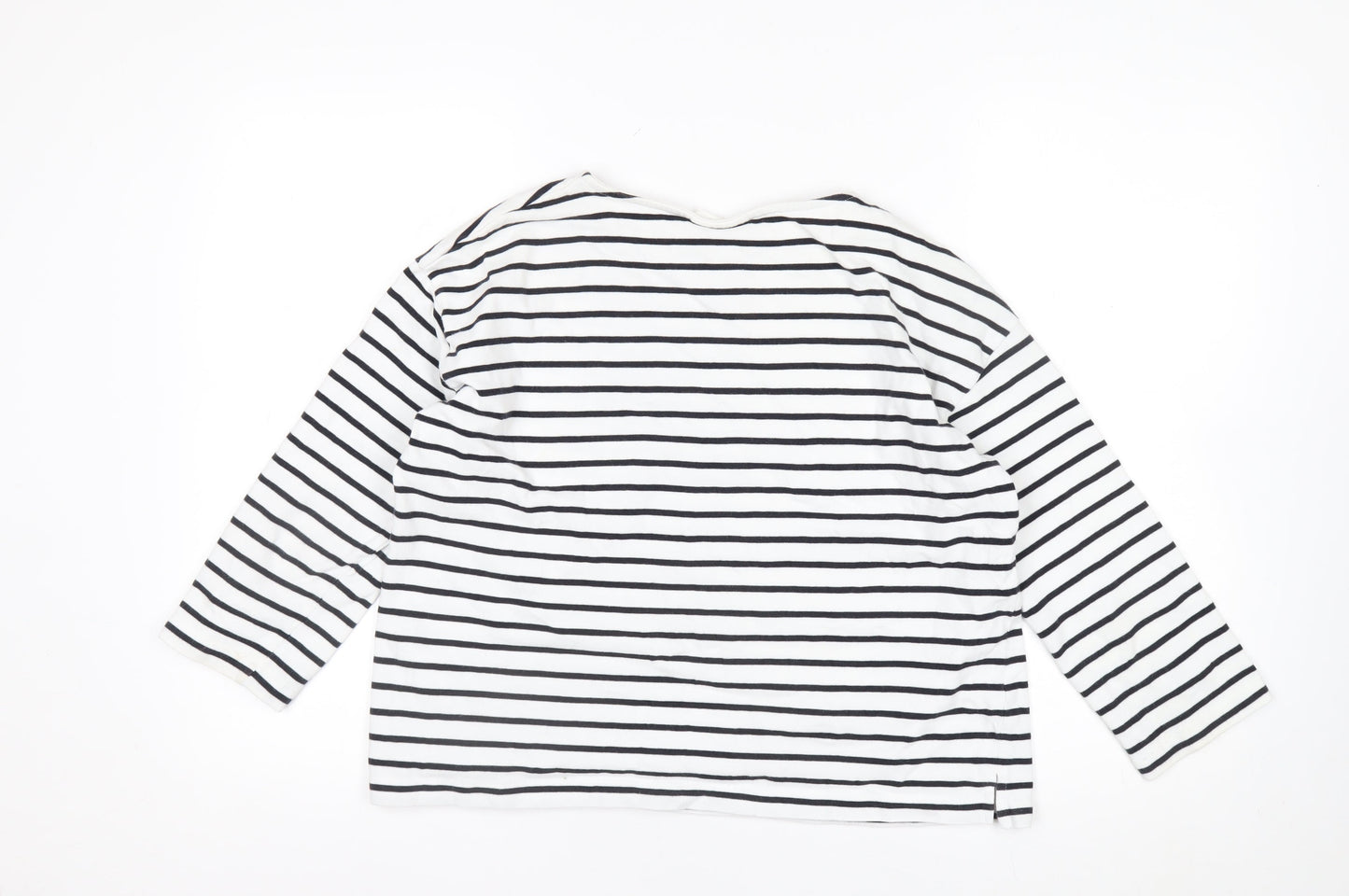 Thought Womens White Black Striped Cotton Long Sleeve T-Shirt Size 12
