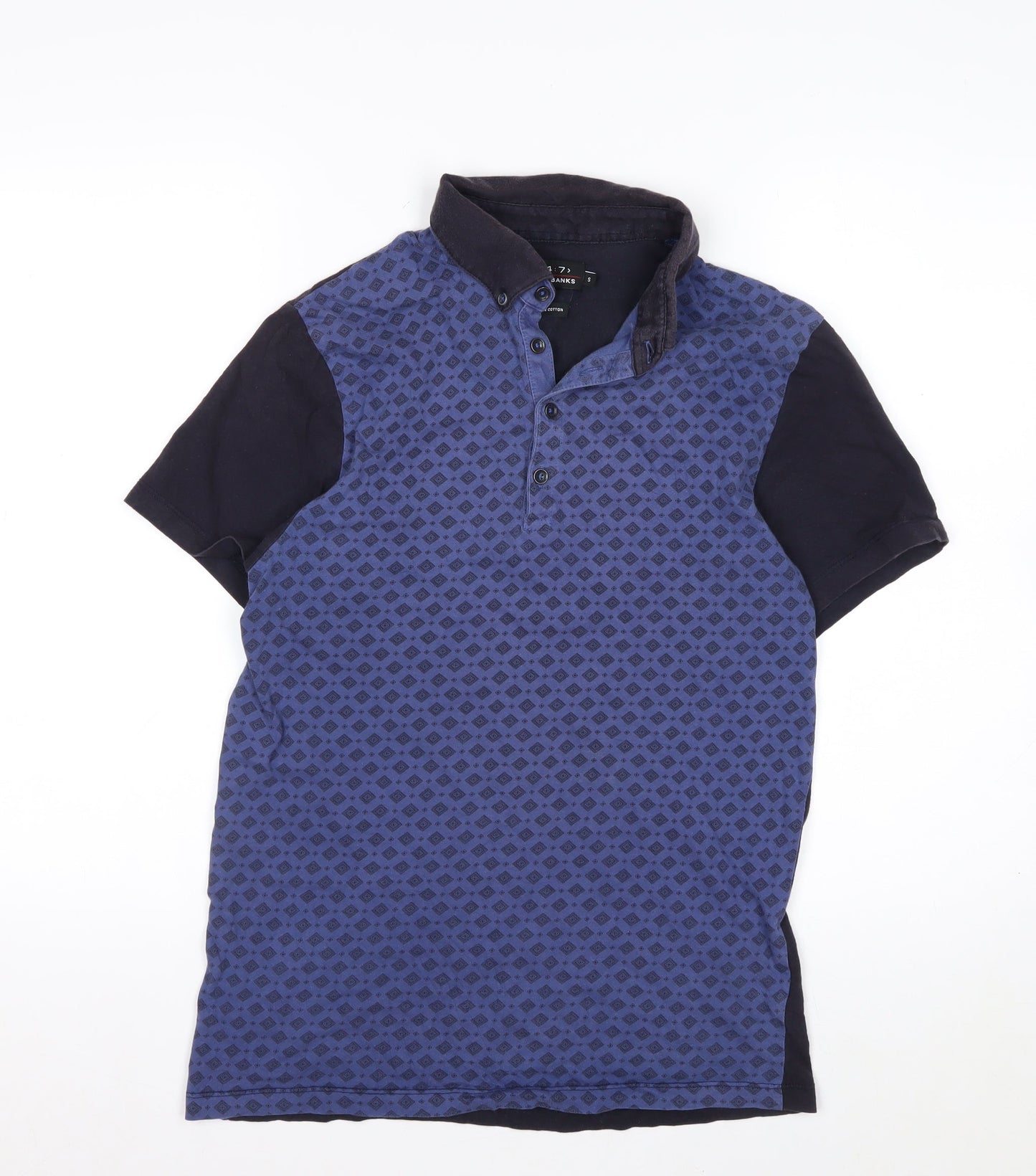 Jeff Banks Men's Blue Diamond Print Cotton Polo Shirt Size S